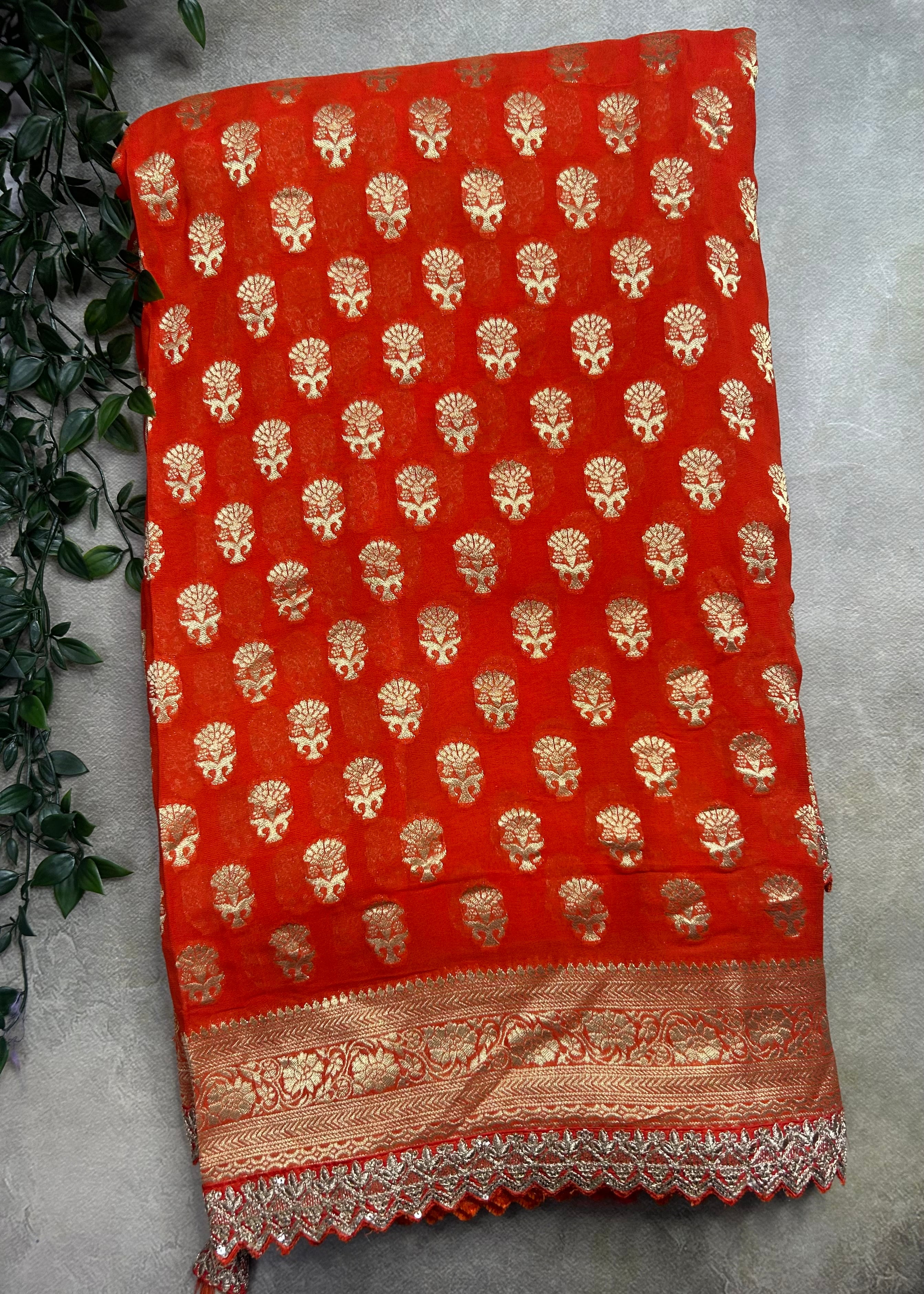 Orange small Butta party wear small border saree