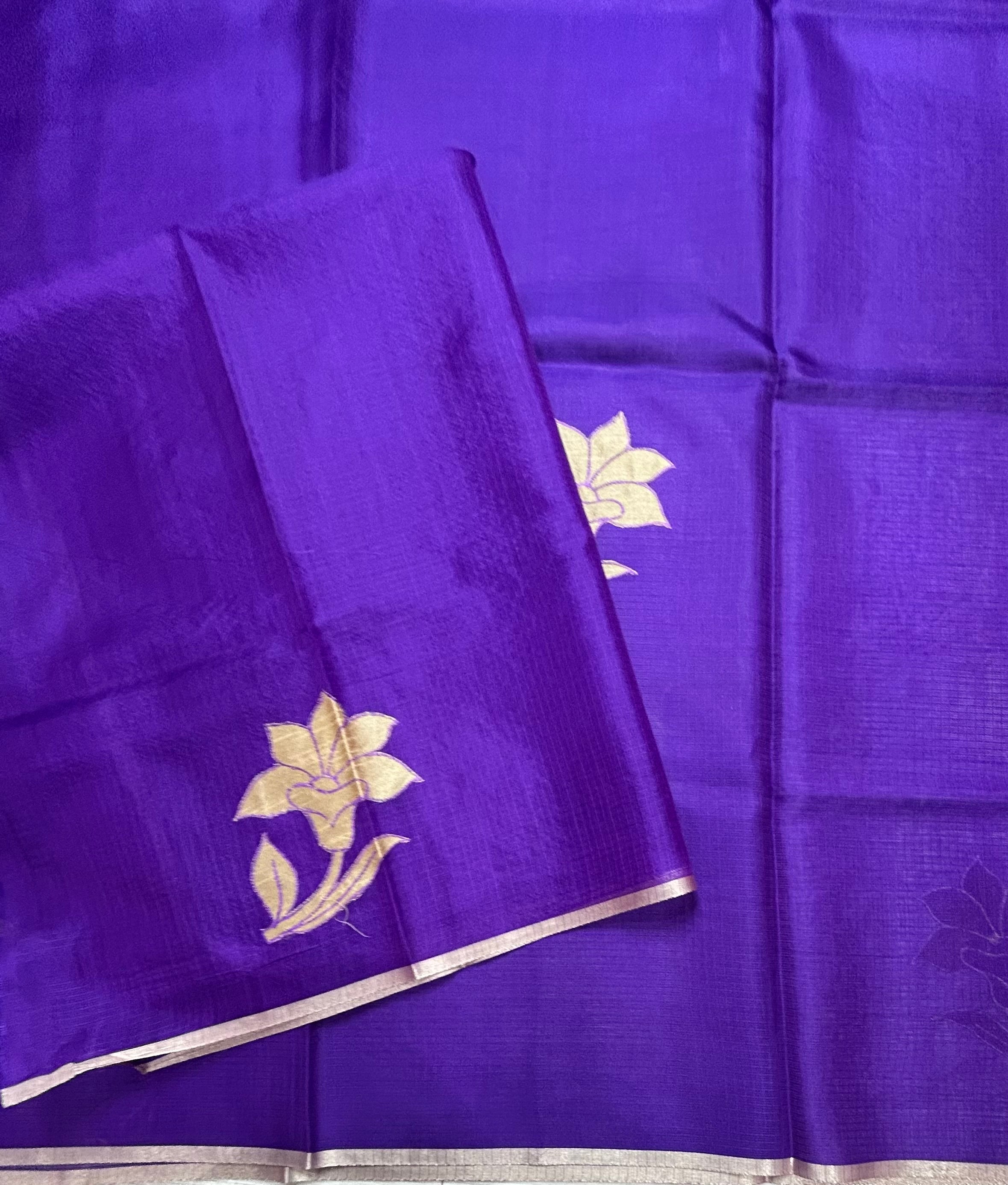 Purple kota checks appliqué work 106 saree