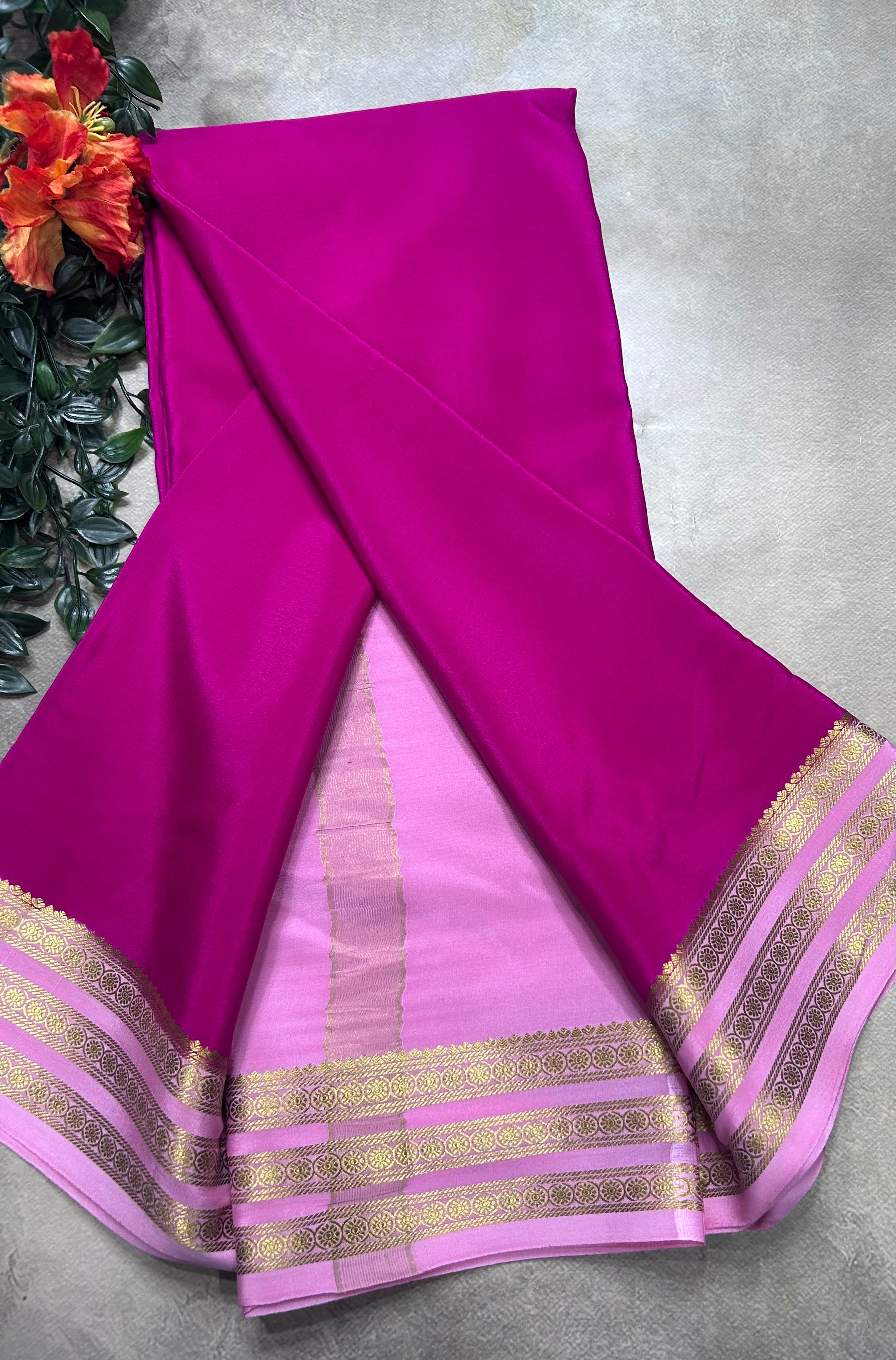 Pink small border pure mysore silk saree(MSC106)