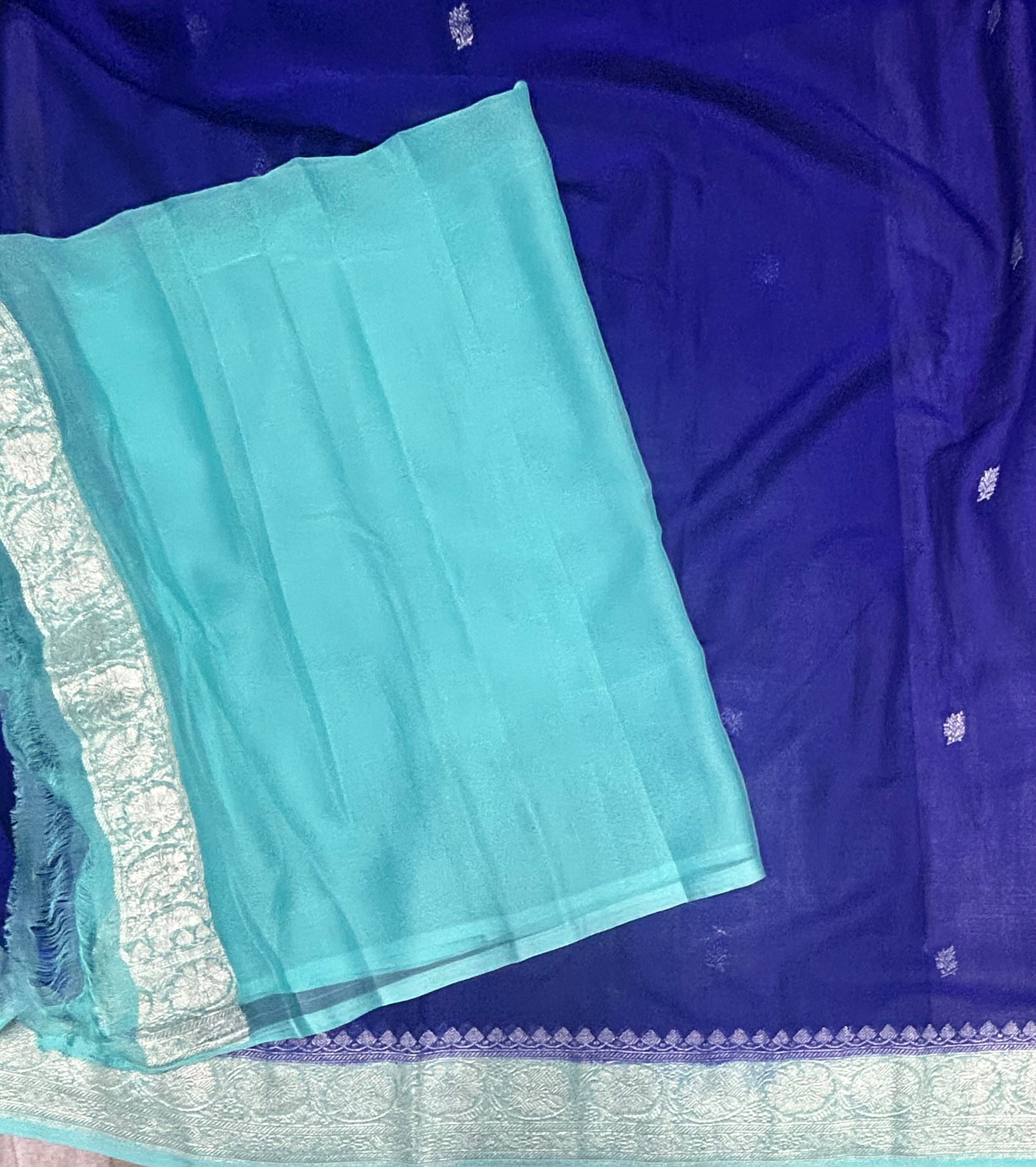Royal blue small butta pure chiffon 104 saree