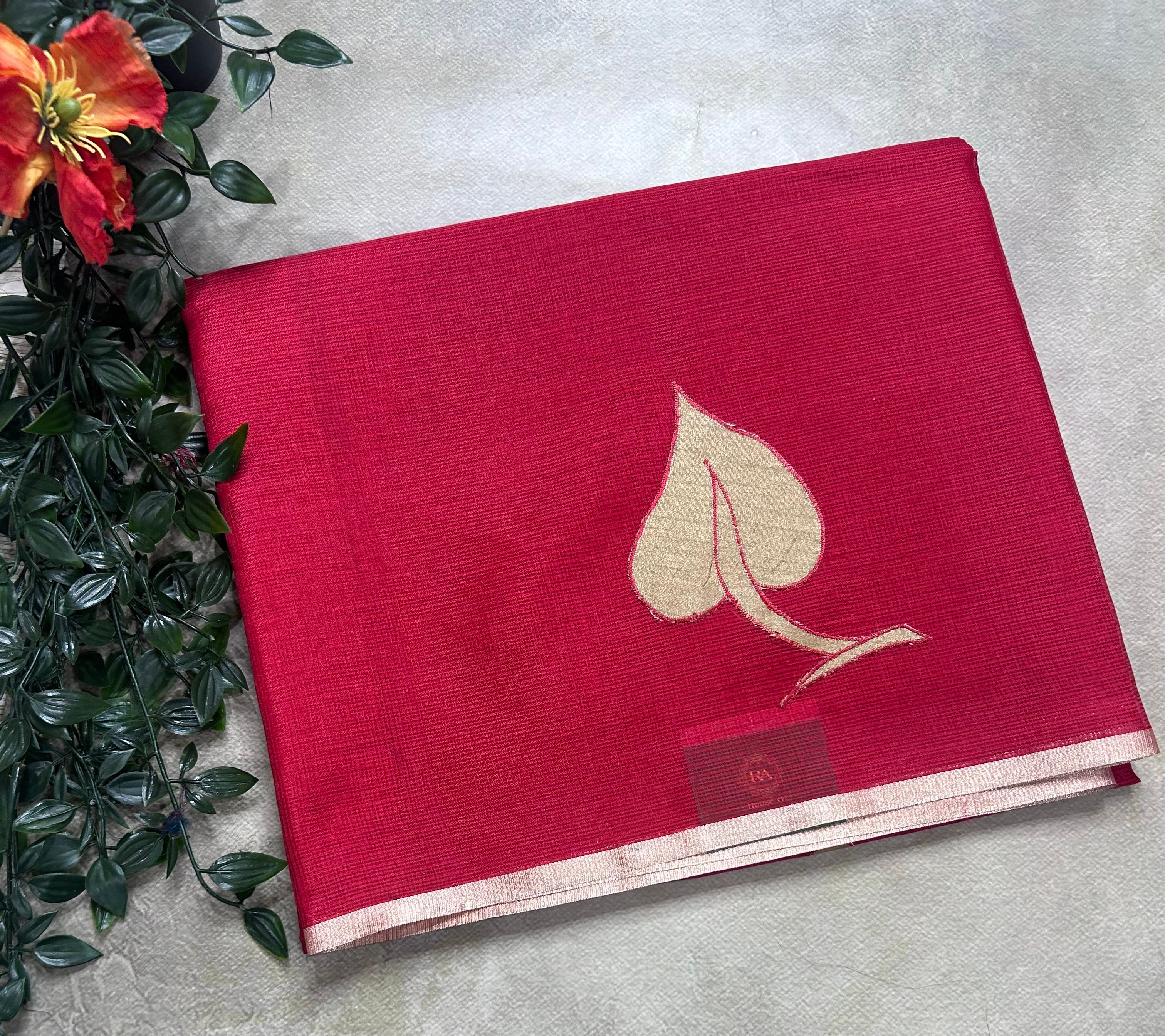 Red 2 kota checks appliqué work 106 saree