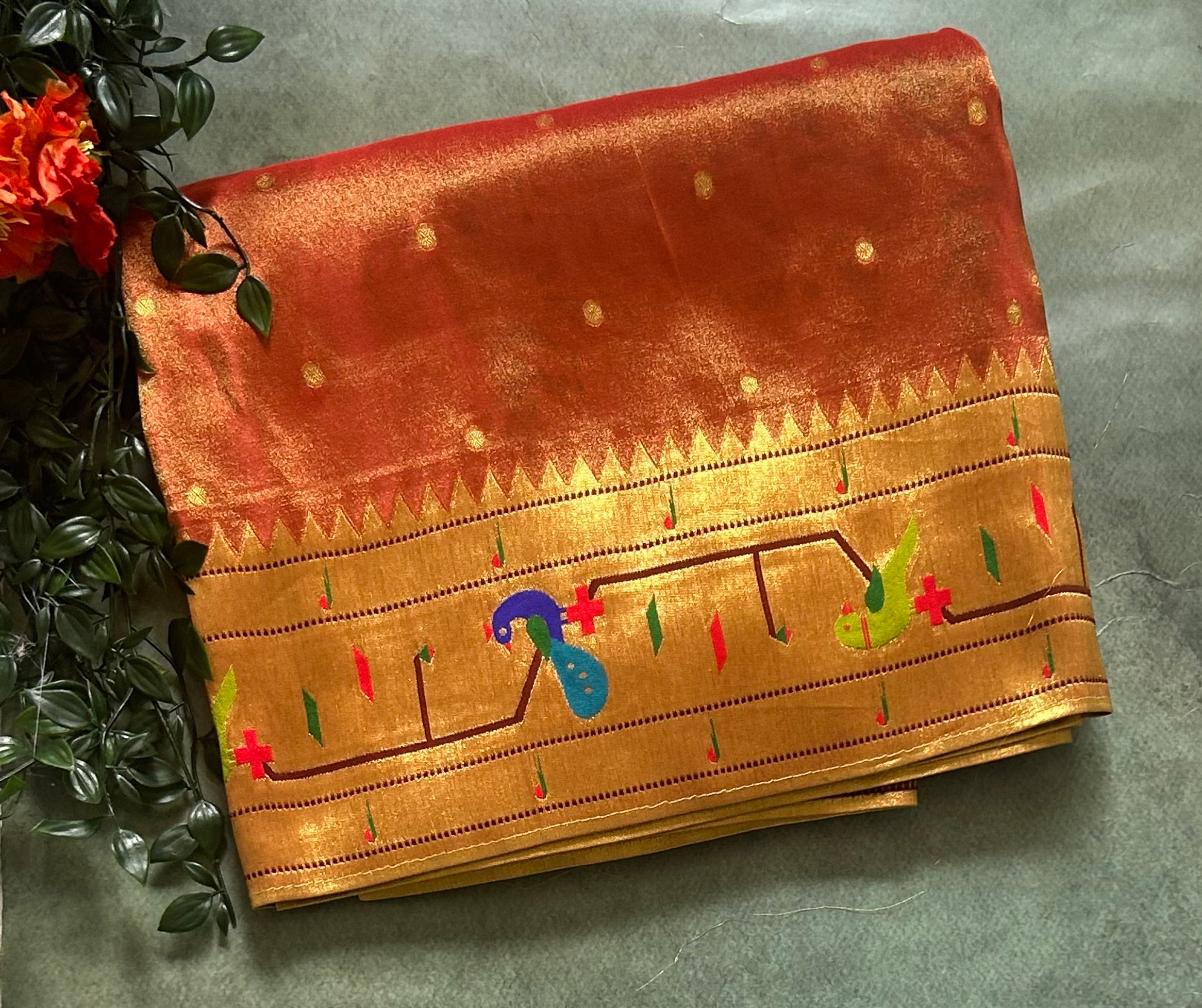 Maroon  small Butta tissue Paithani border 104 saree