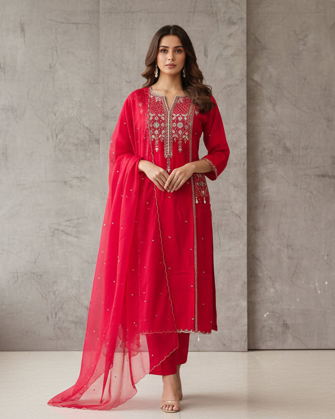 Pink Shimmer Hand Embroidery Kurtha 151