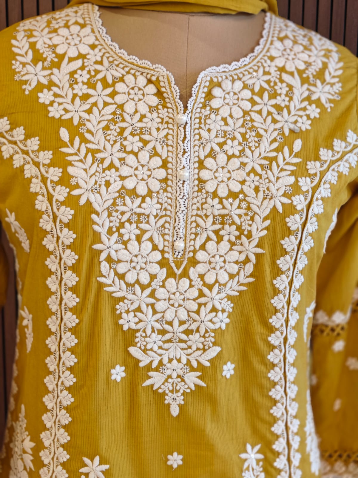 Yellow Mul Cotton  Chikankari Work Straight Fit Kurtha 196