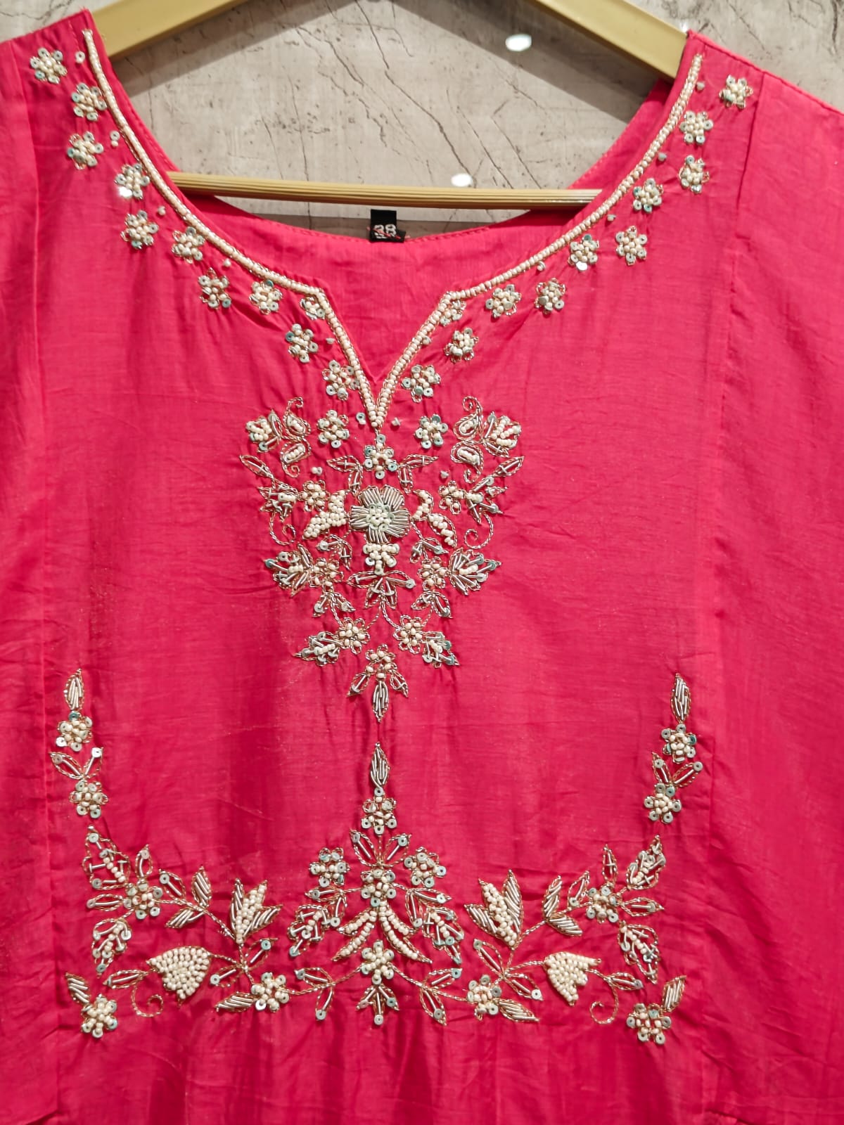 Pink Mul Chanderi silk Kurtha 765 with Handwork Embroidery
