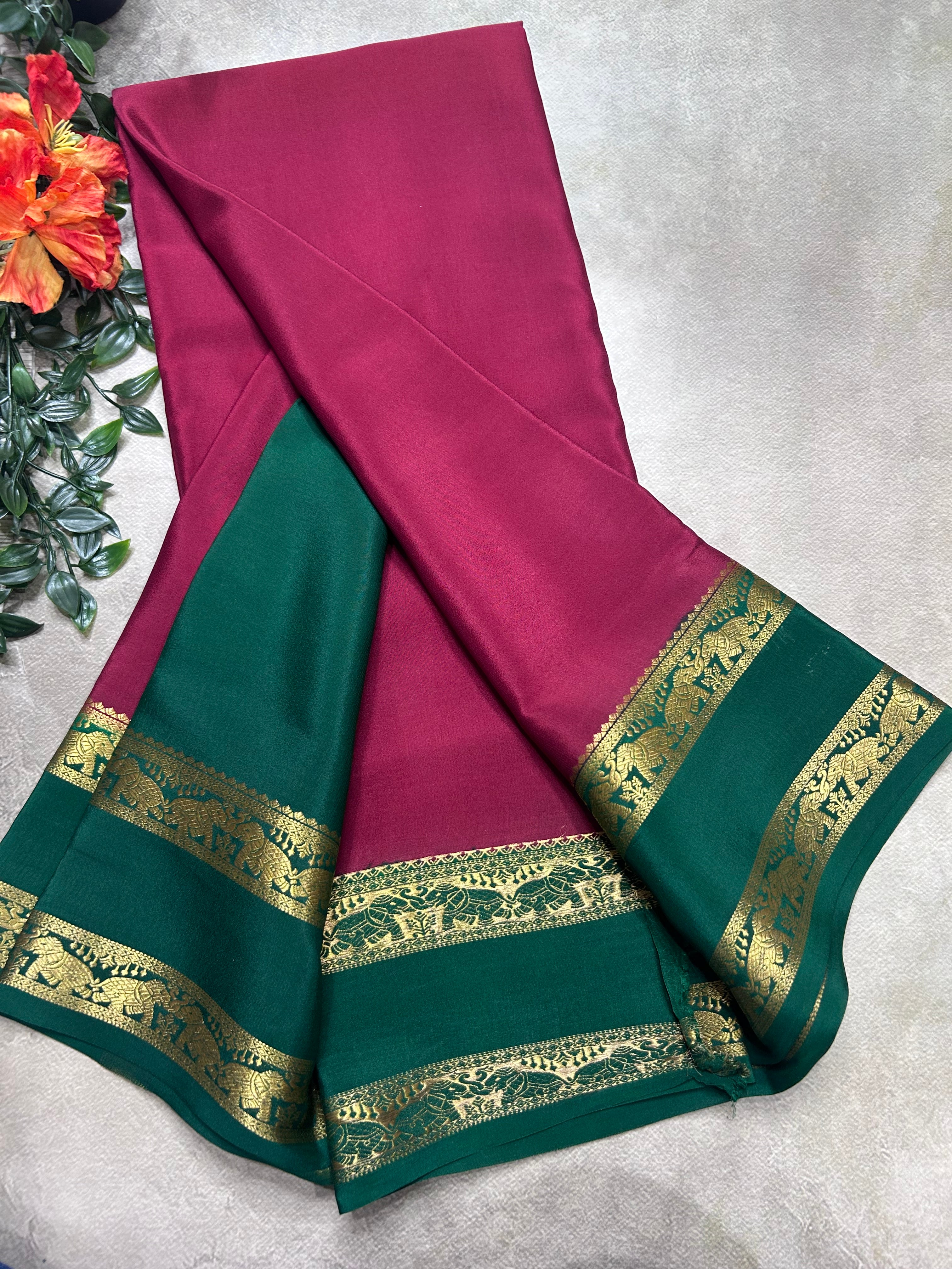Maroon bentex border pure mysore silk saree(MSC106)
