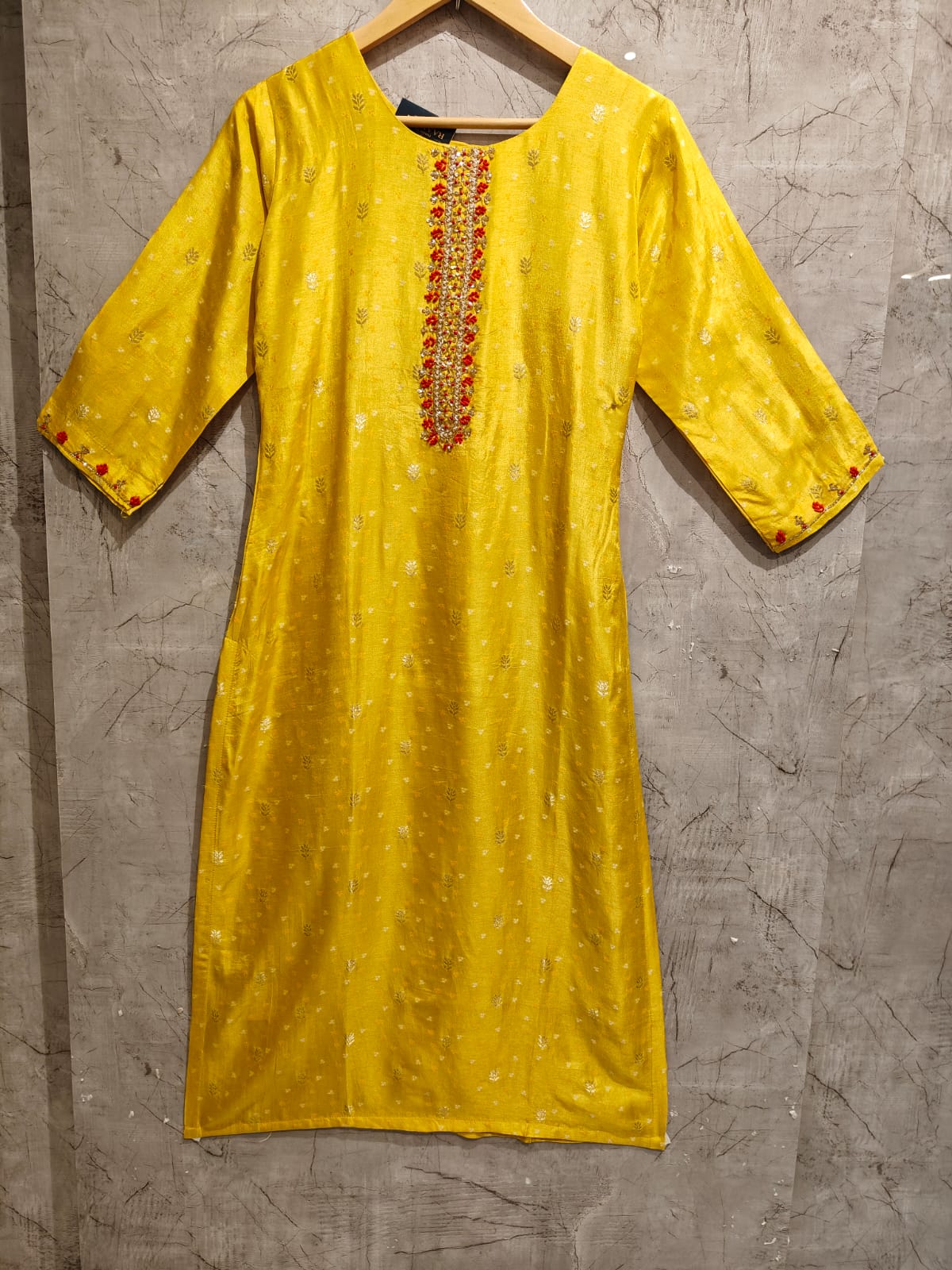 Yellow Dola silk kurtha set