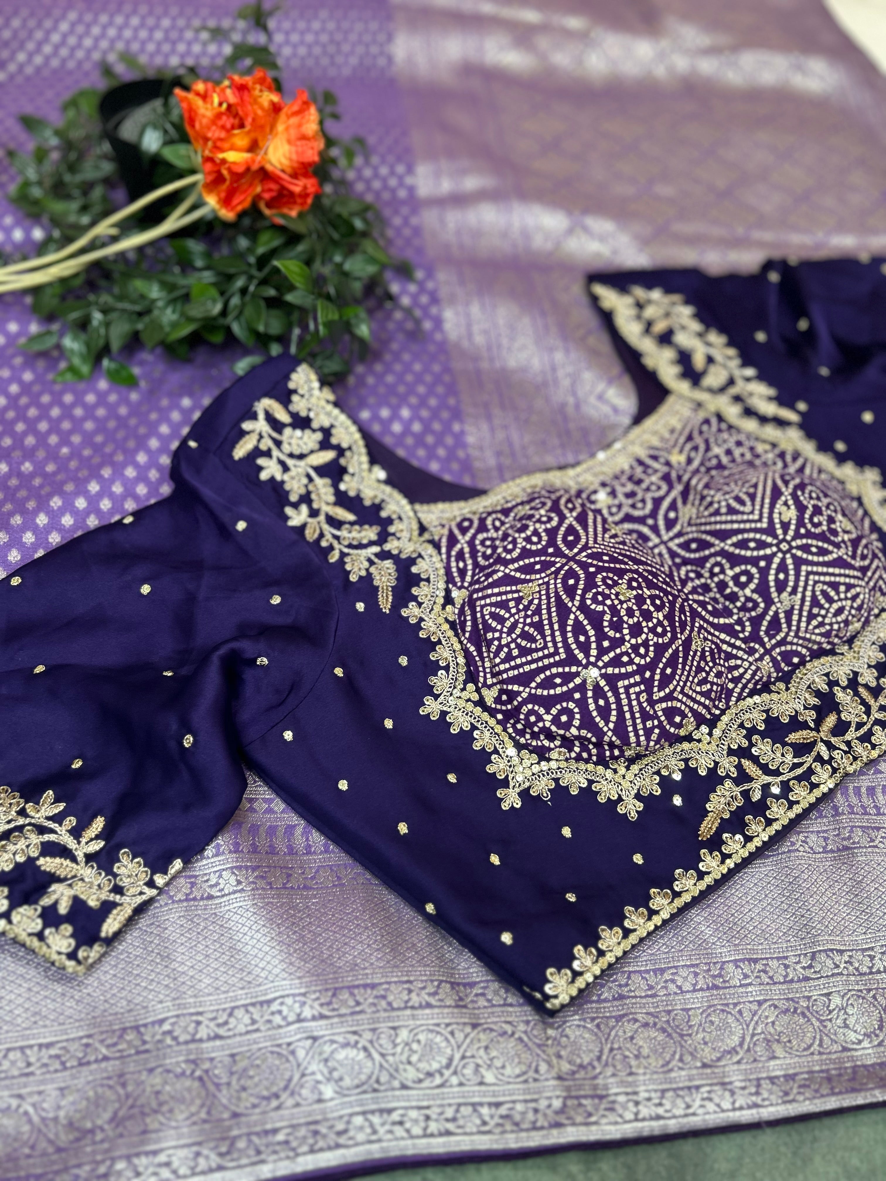 Lavender small Butta party wear with stitched blouse-10 saree