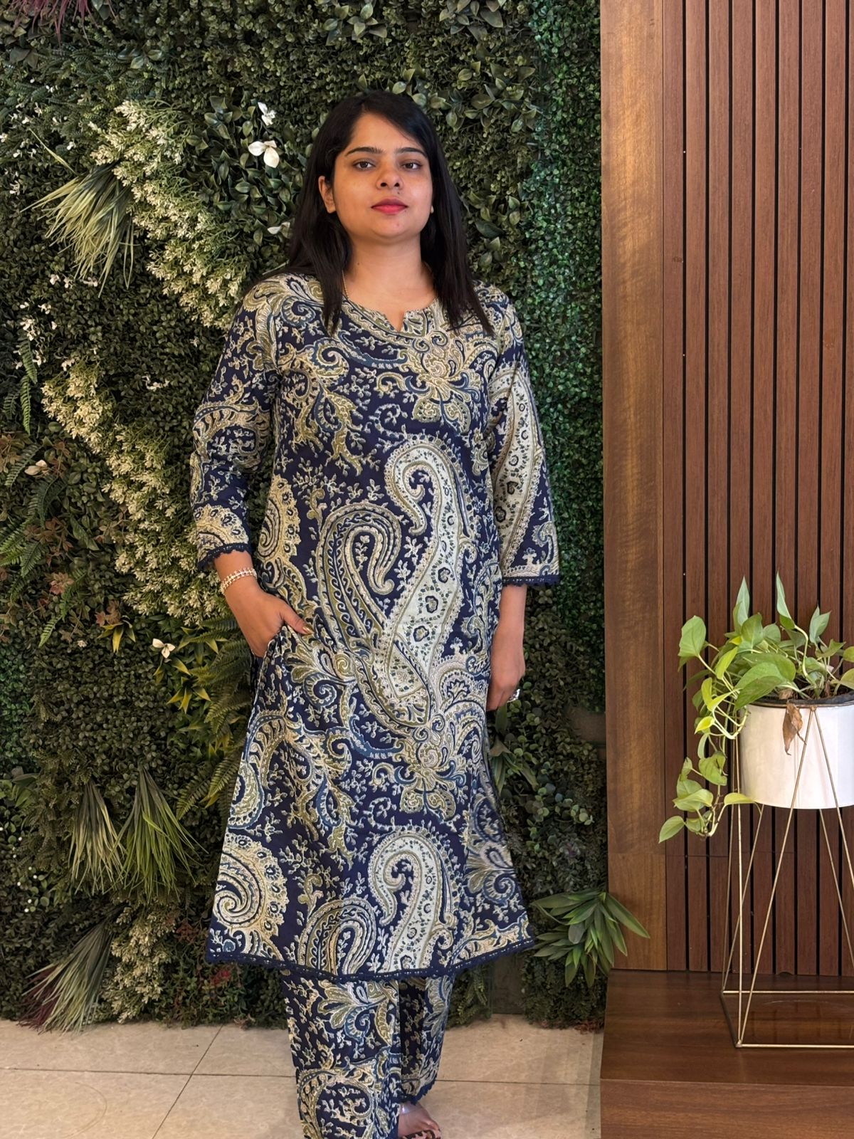 "KALI" Blue & Green Kalamkari Mul Cotton Cord Set Kurtha