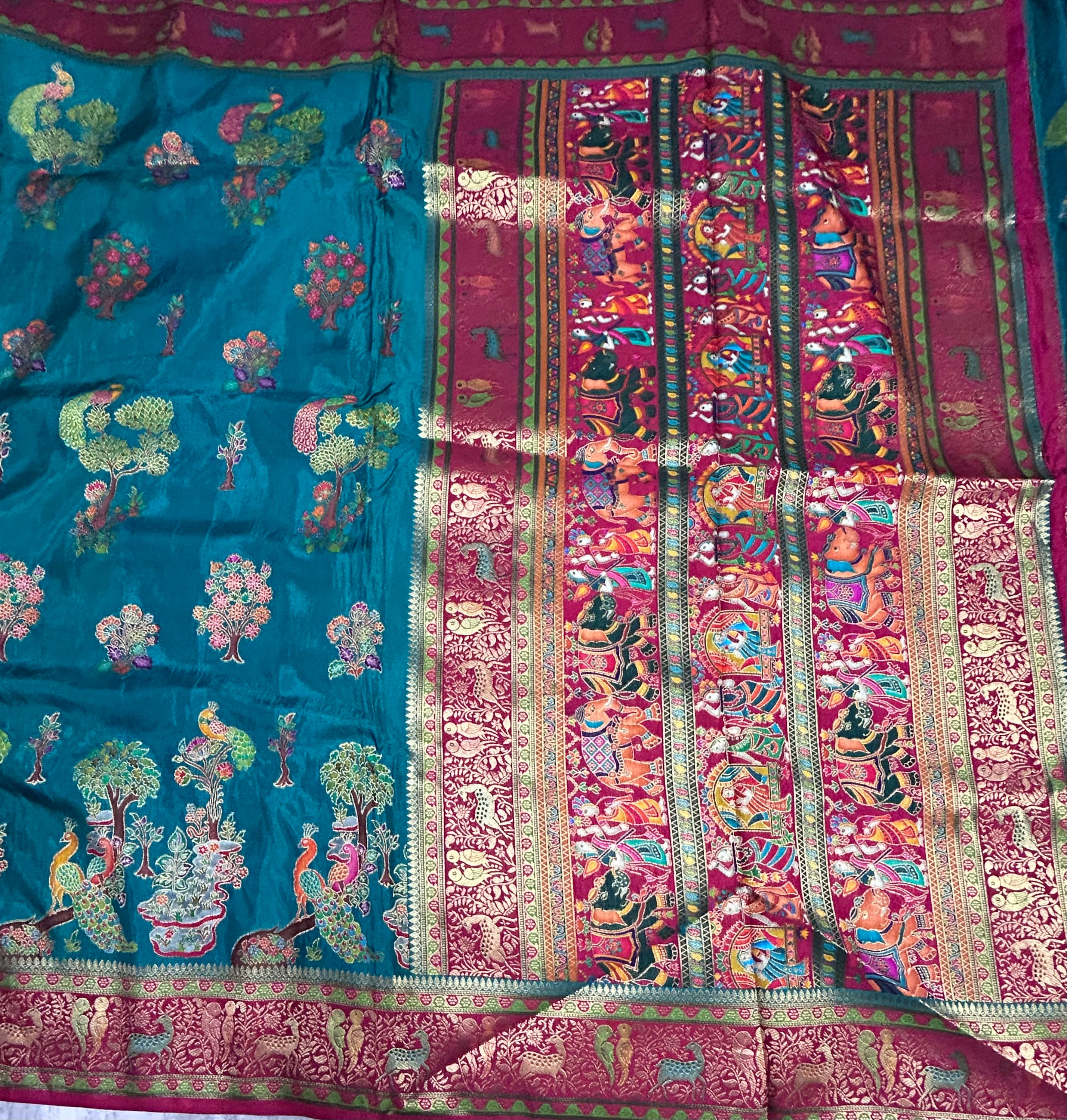 Rama green pashmina satin silk crepe 106 saree