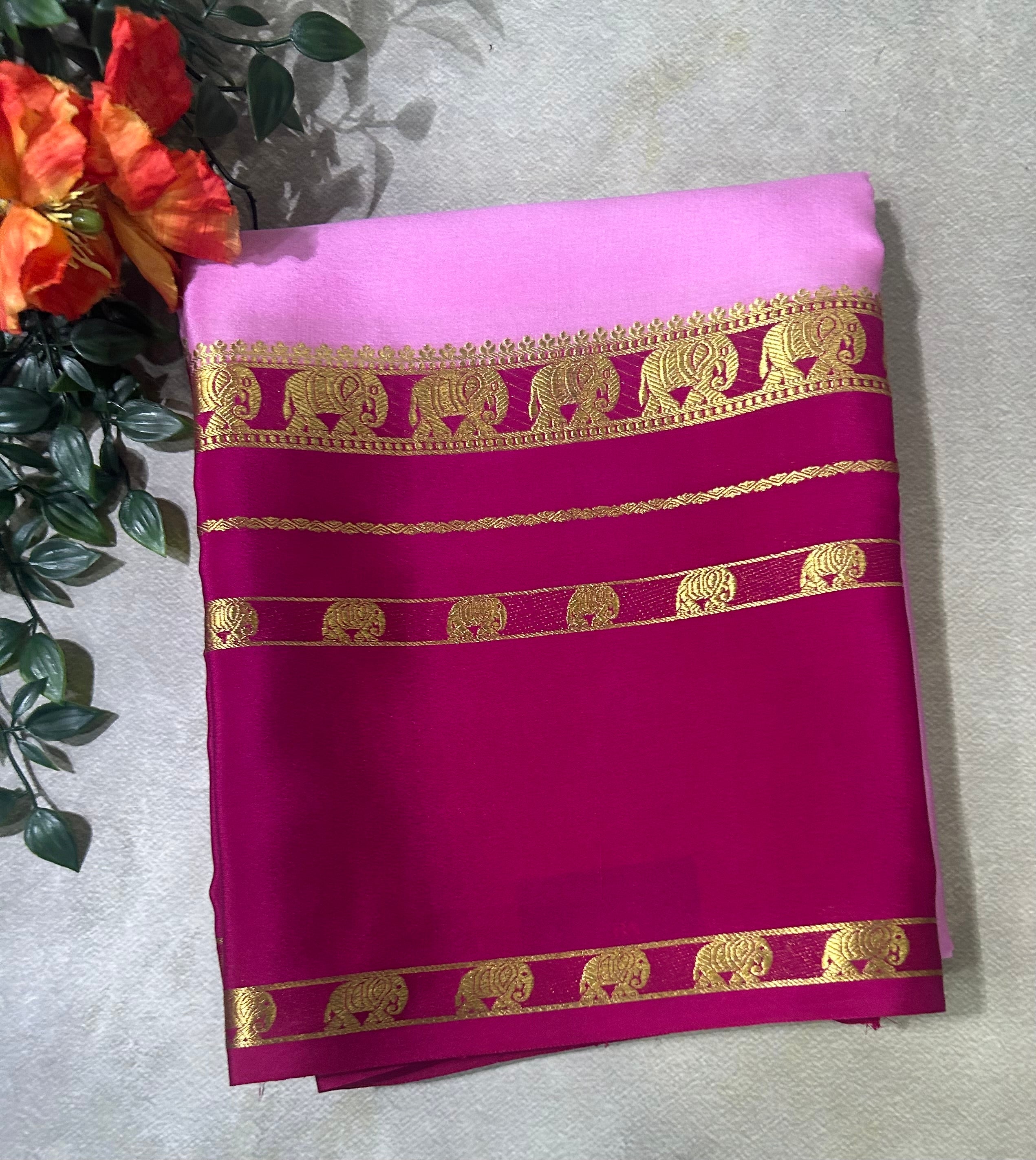 Light pink bentex border pure Mysore silk 104 saree