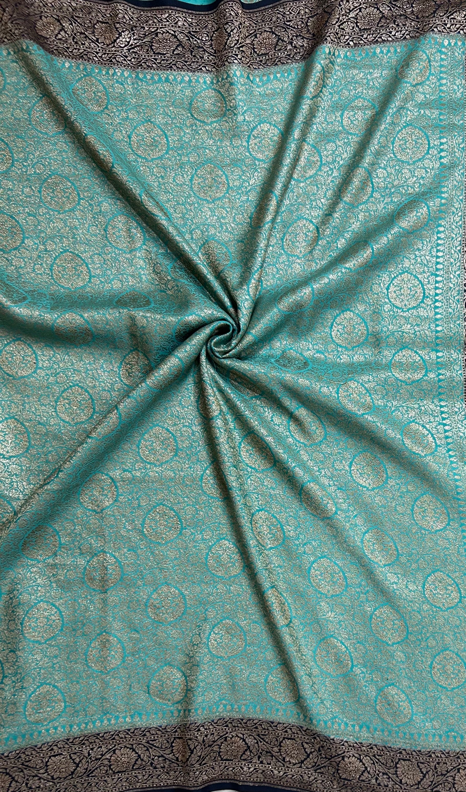 Sea green brocade pure benarasi 106 crepe silk saree (SG105)