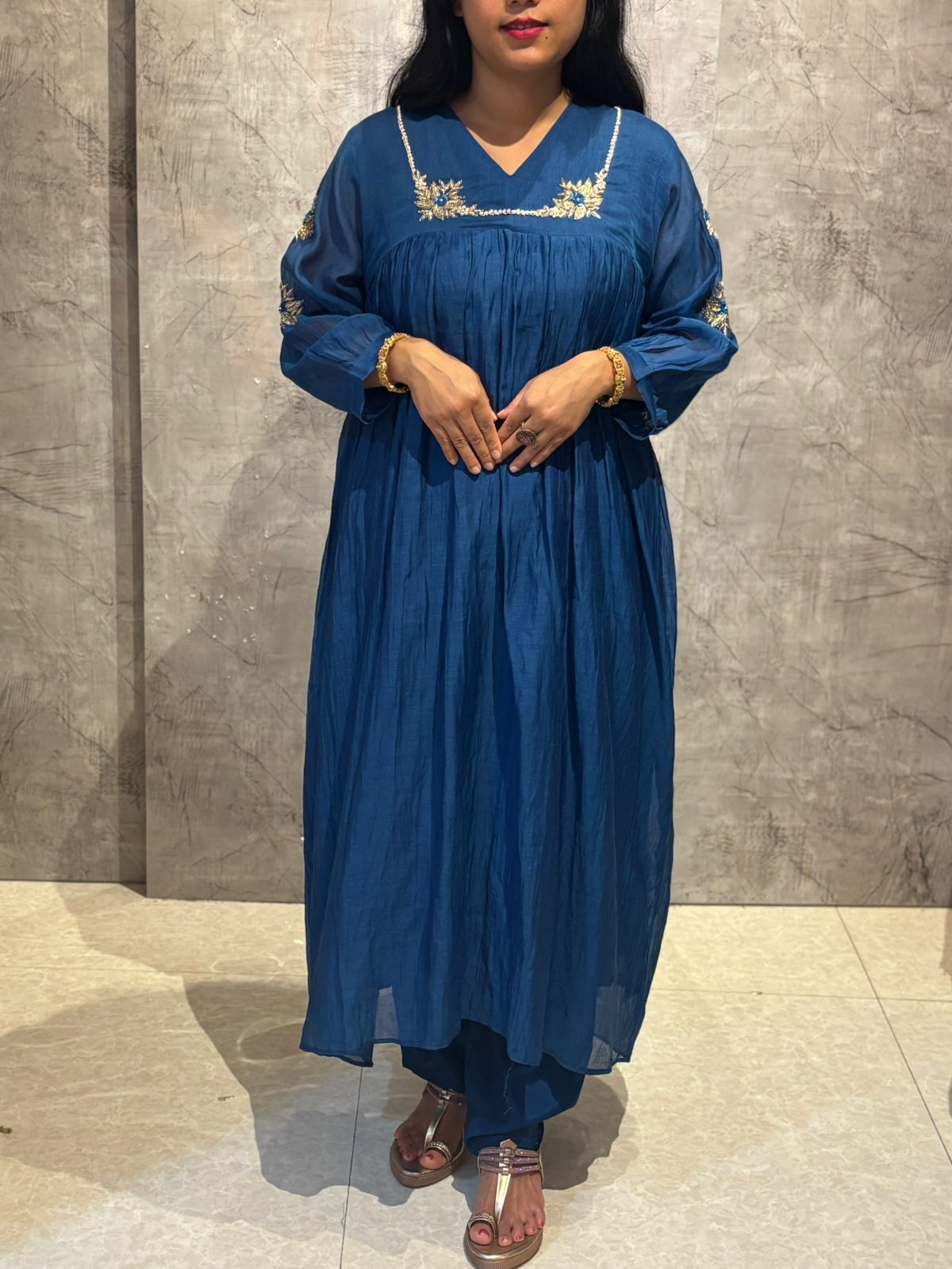 "Mia" Blue Mul Chanderi Cord Set