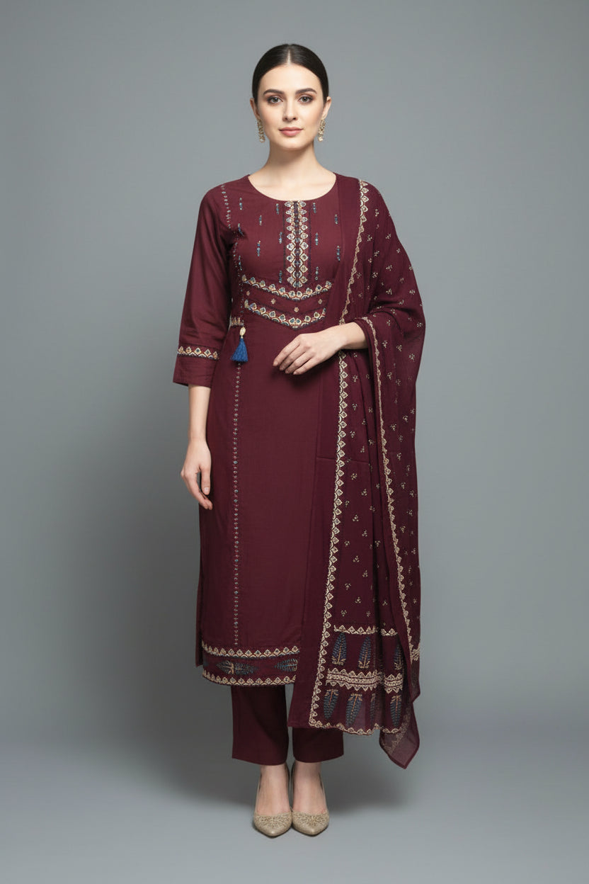 "Naya" Maroon Cotton Airline Kurtha 088