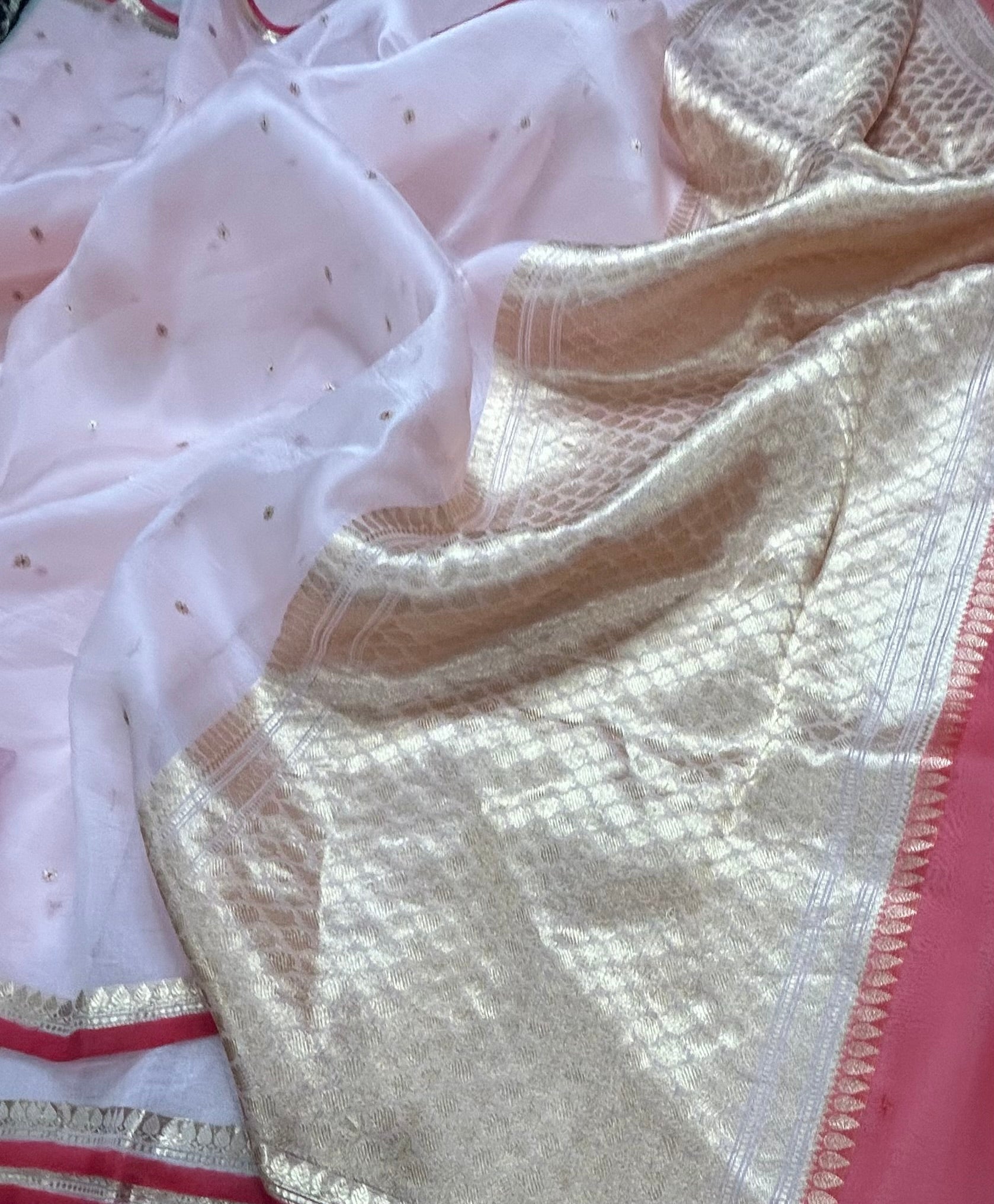 Light pink pure kora 105 organza silk saree