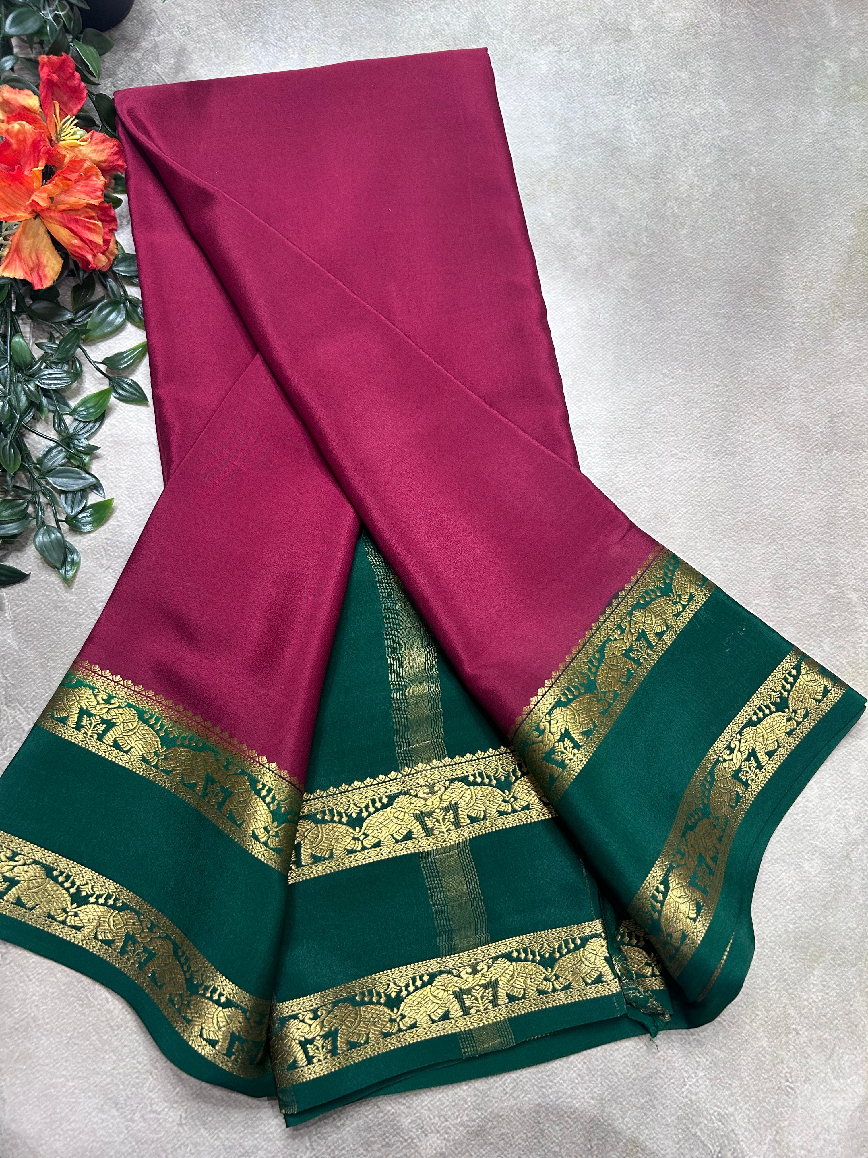 Maroon bentex border pure mysore silk saree(MSC106)