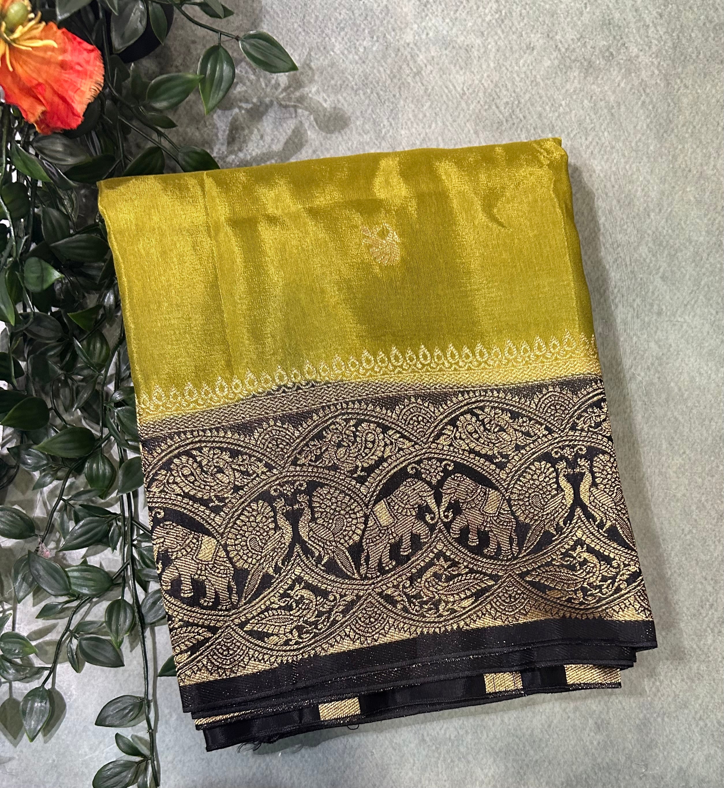 Mehendi green contrast border semi Mysore 105 saree