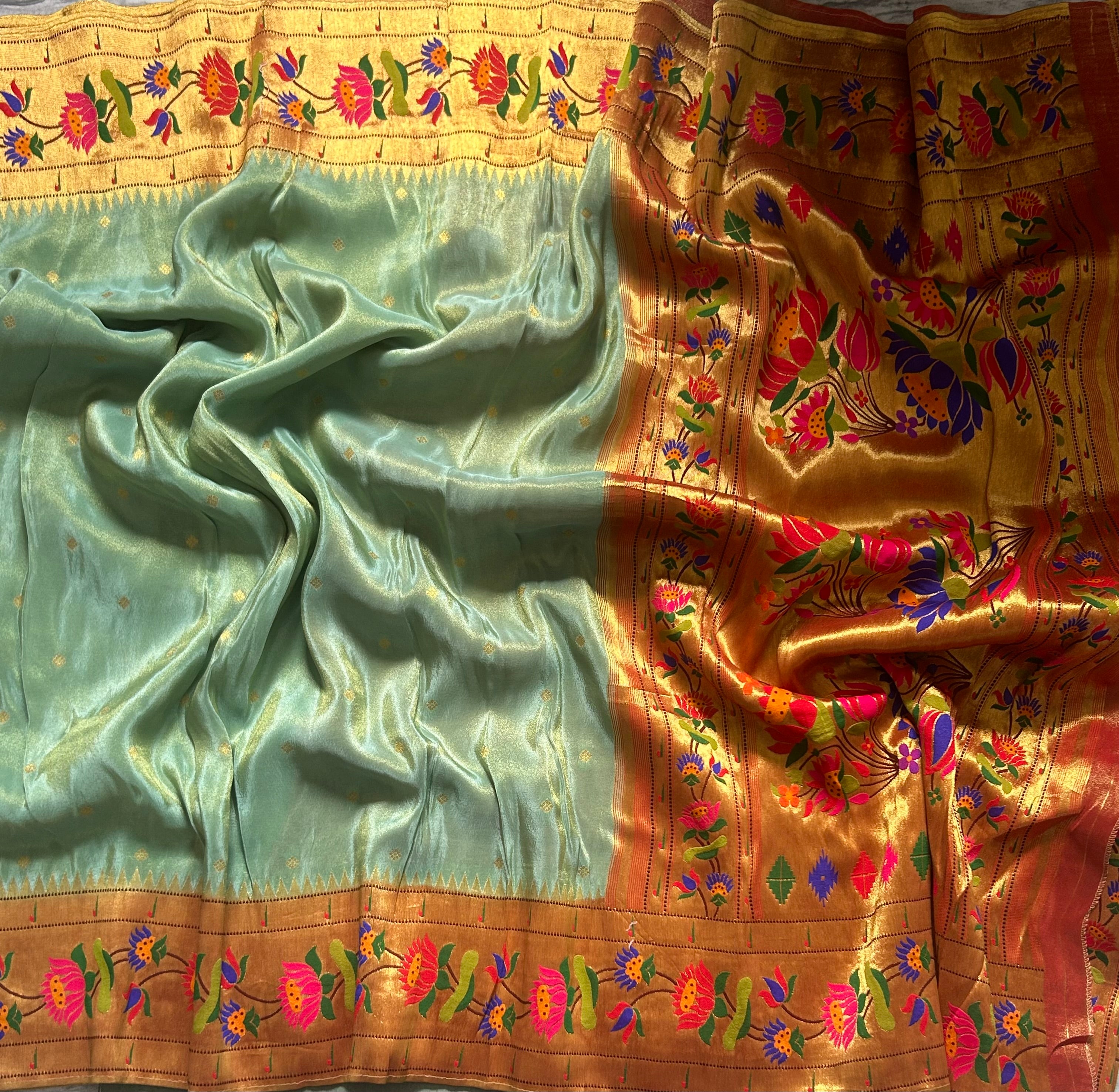 Aqua green small Butta tissue Paithani border 104 saree