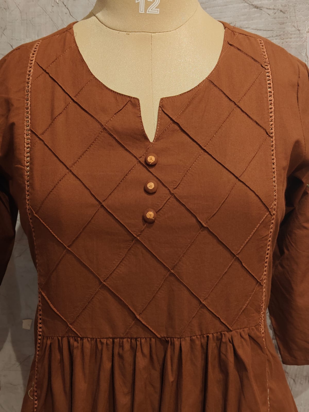 Brown Mul Cotton Thread Embroidery Airline Kurtha