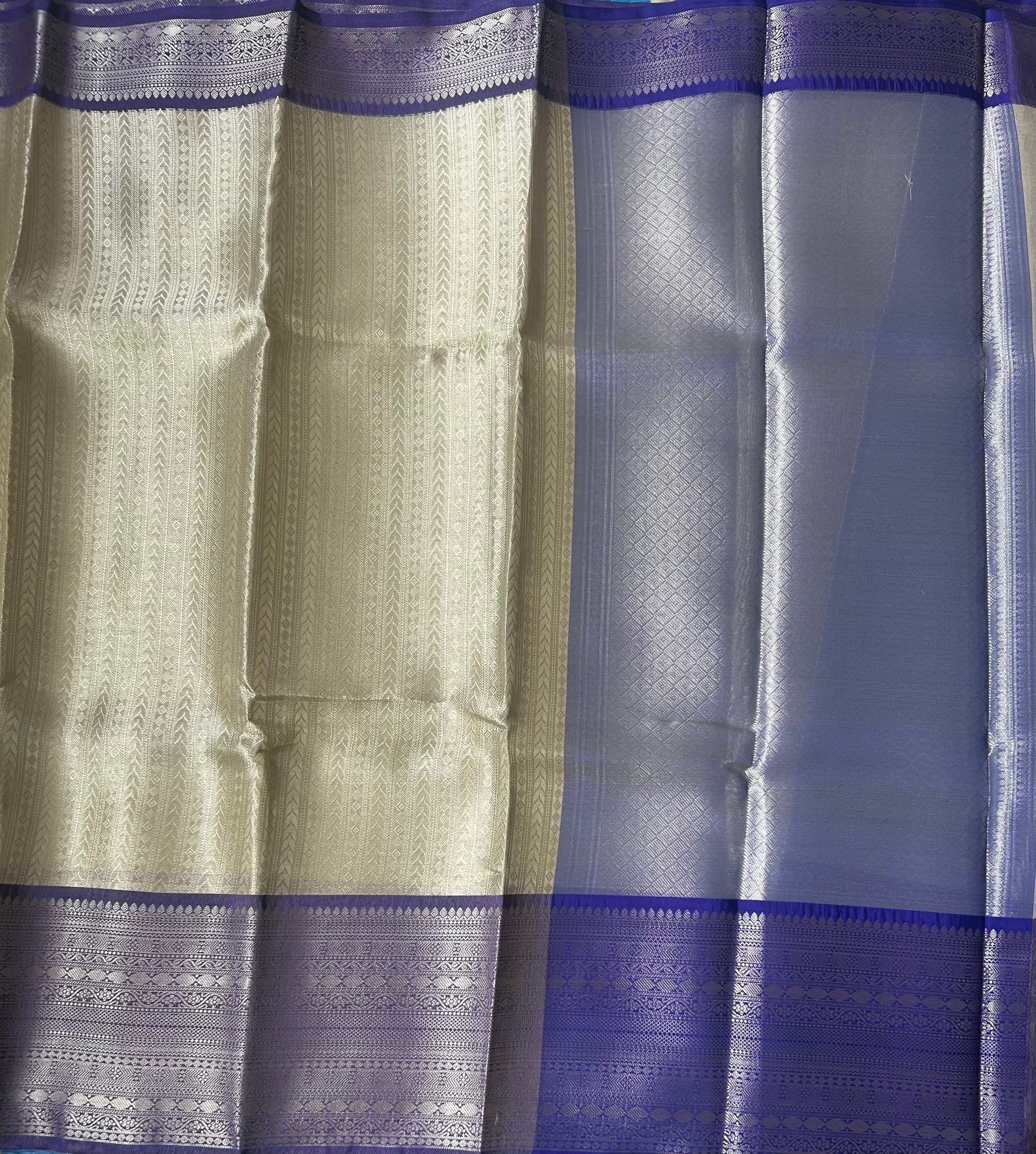 Golden cream  contrast border semi tissue saree