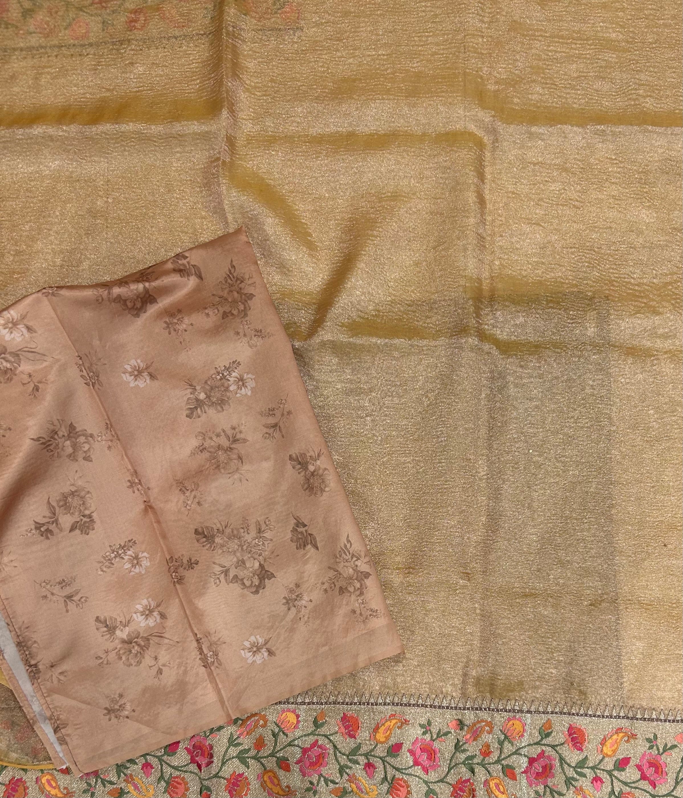 Pastel orange embroidery work crush tissue 104 saree