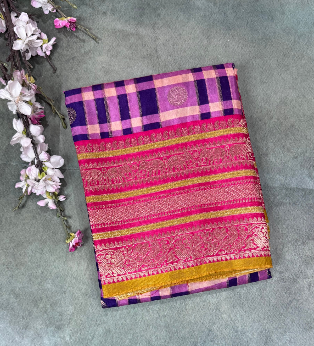 Purple Checks Semi Crepe Saree 110