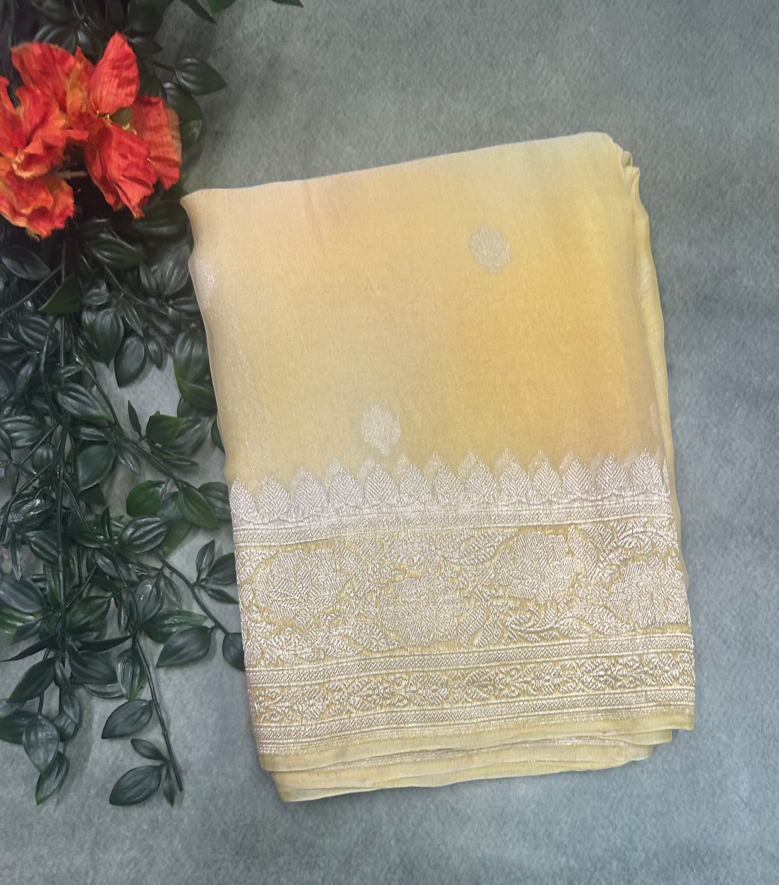 Cream small butta chiffon pure 104 saree