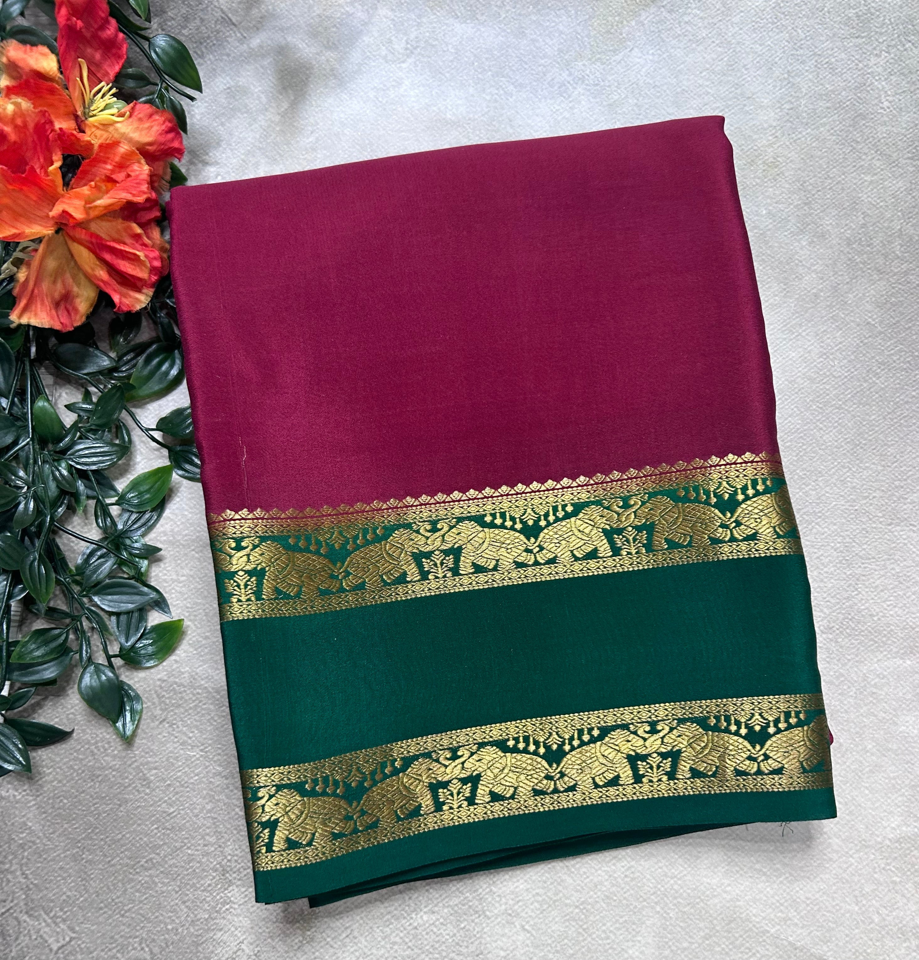 Maroon bentex border pure mysore silk saree(MSC106)