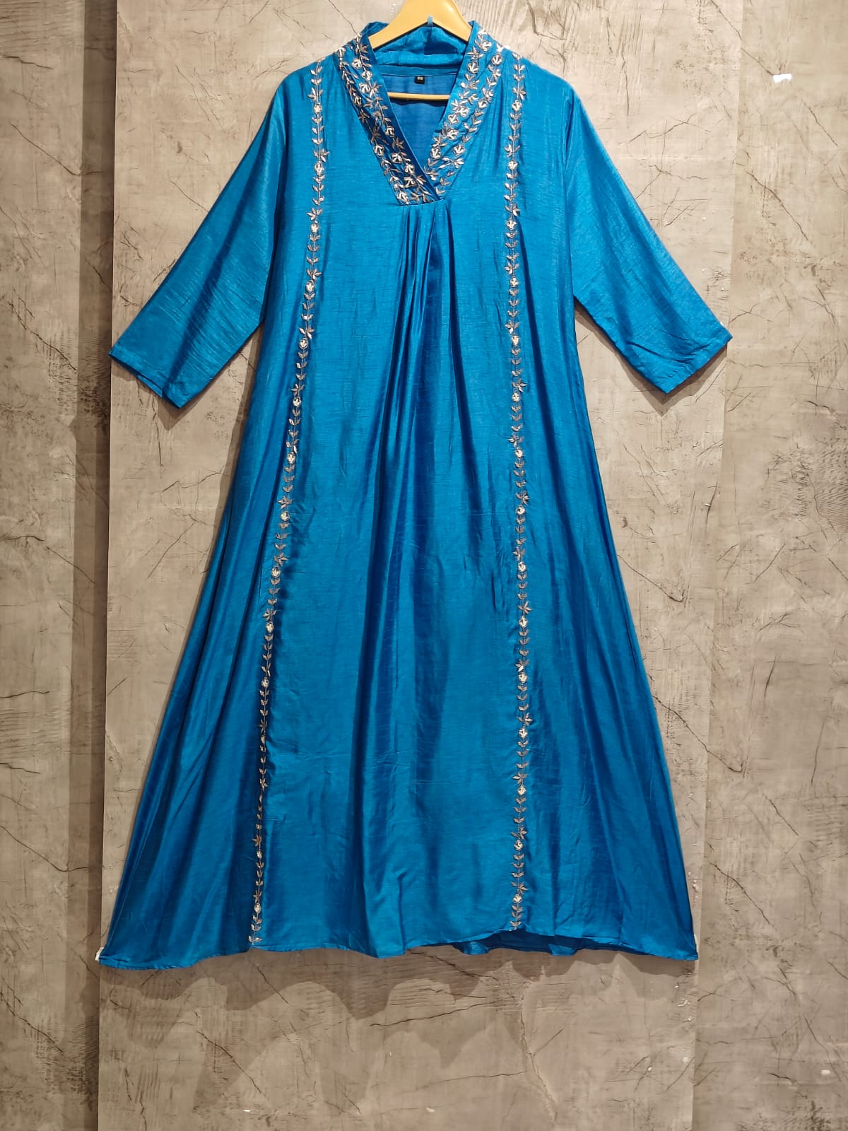 Bright Blue  Dola Silk Airline Handwork Kurtha 444