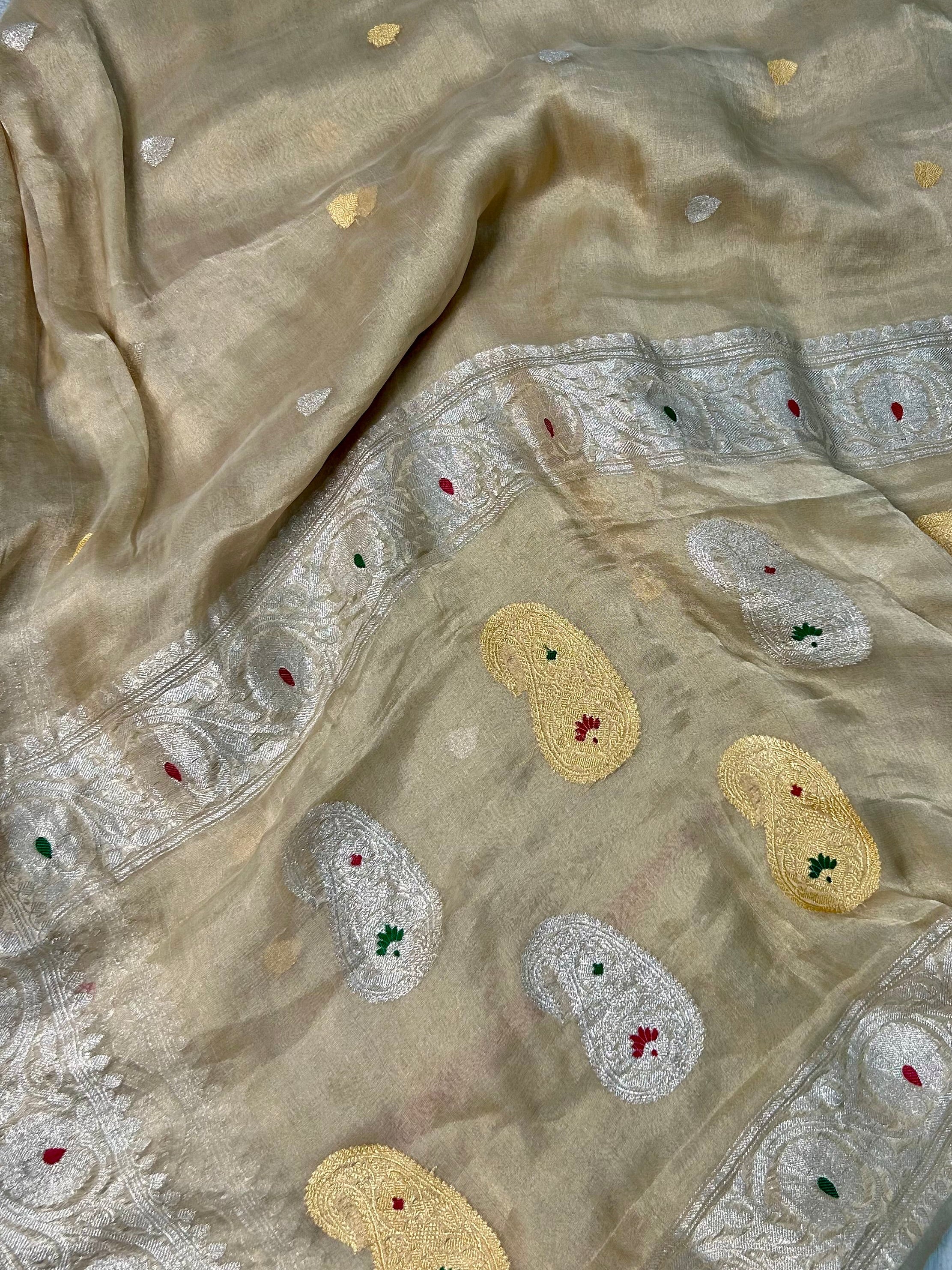 Golden tissue chiffon saree 101