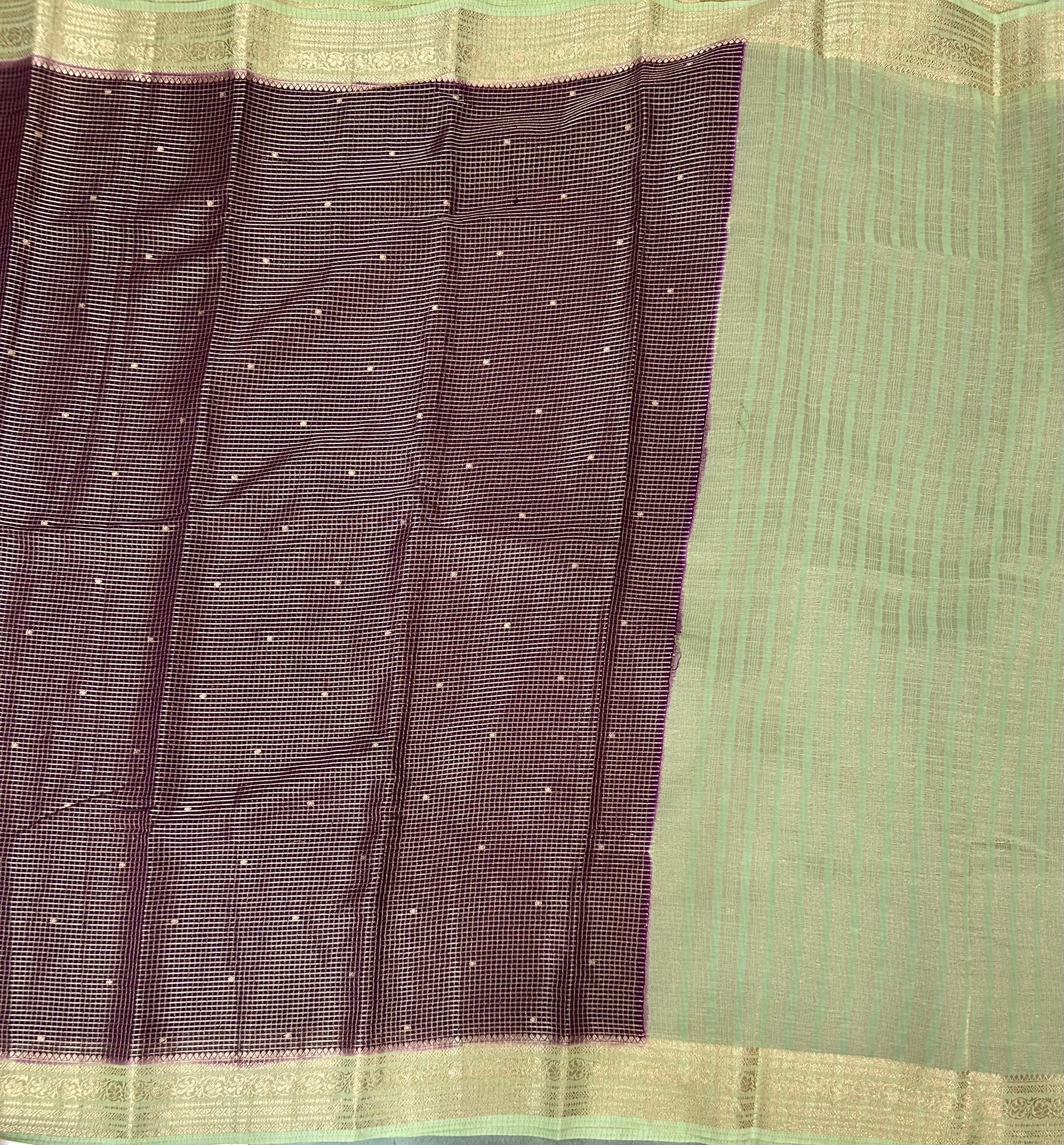 Wine small checks semi mysore crepe-12 saree