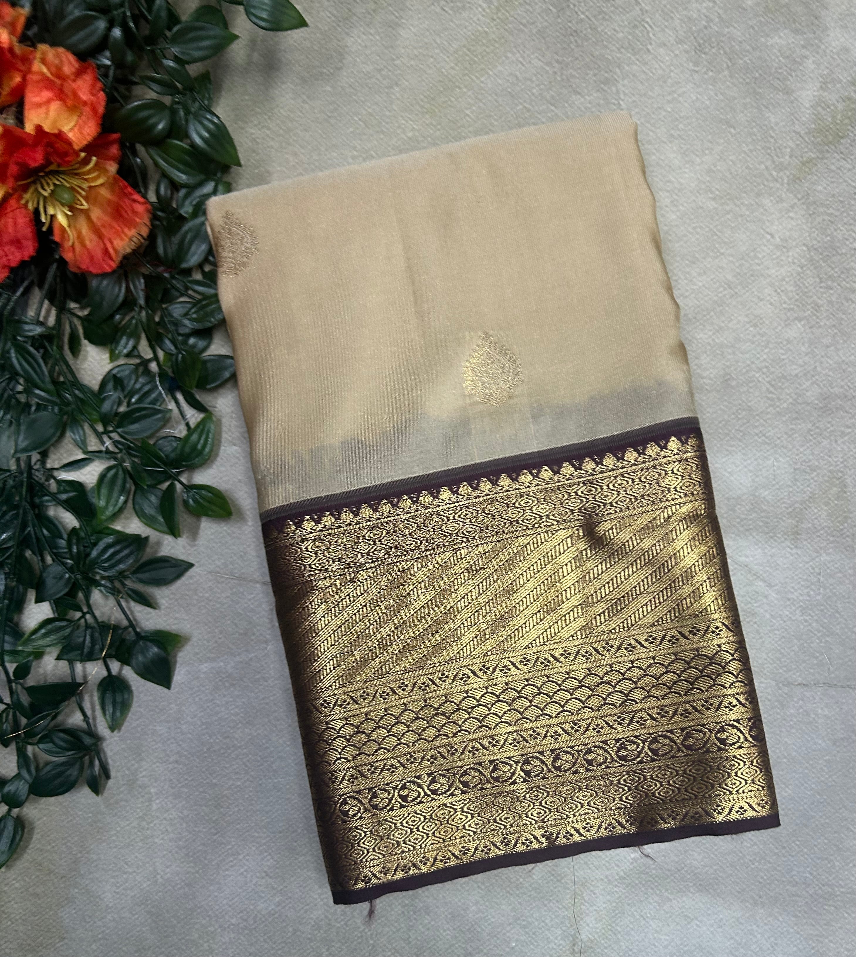 Beige small border semi Kanchi-105 saree