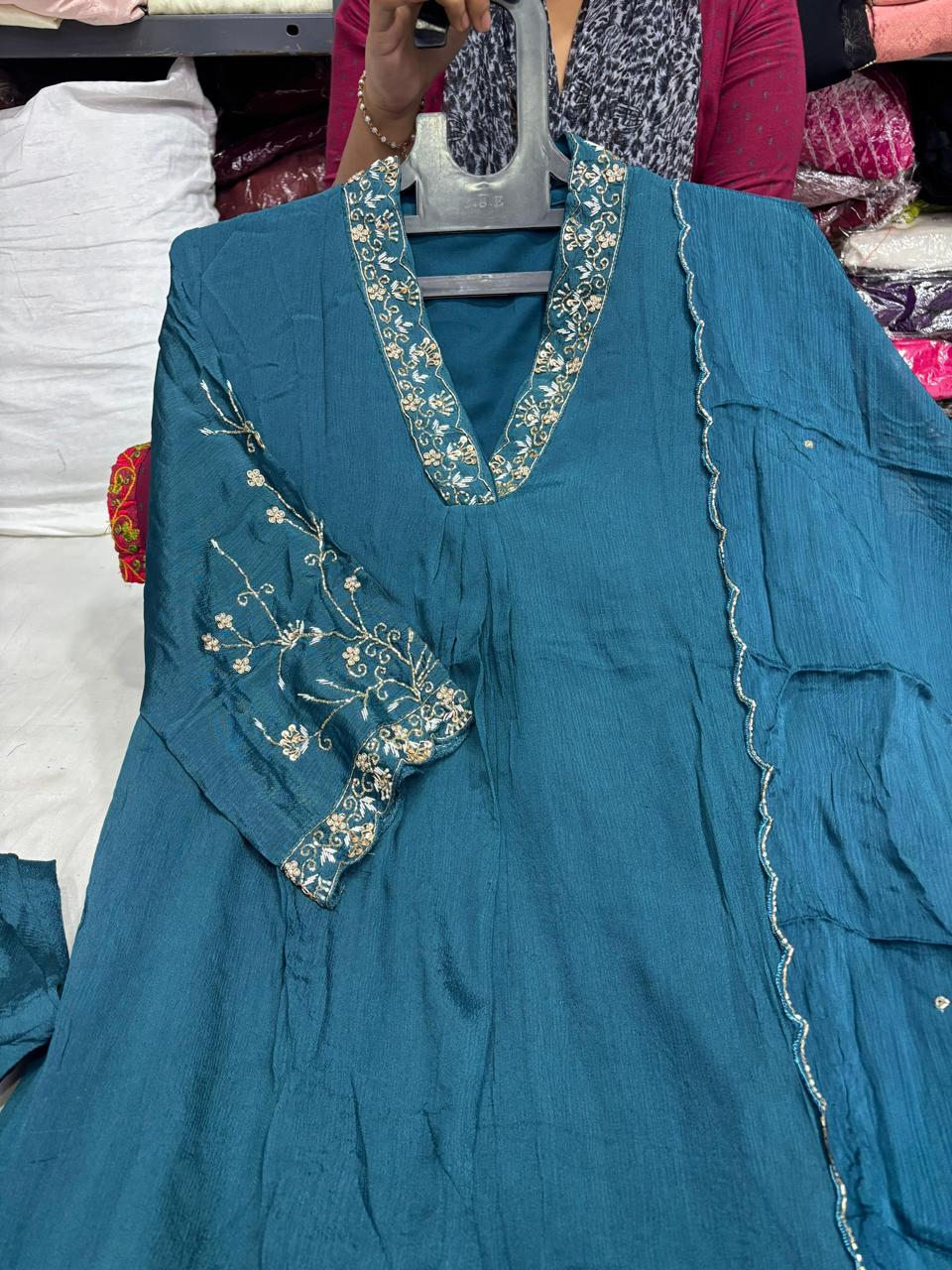 "Piya"  Blue Chinnon Handwork Airline Kurtha 345