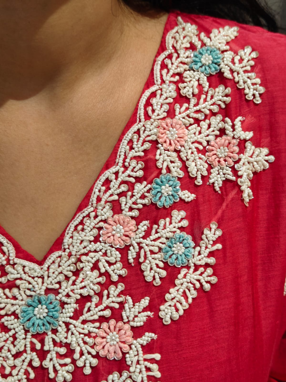 “Pani" Pink Mul Chanderi silk Kurtha with Handwork Embroidery