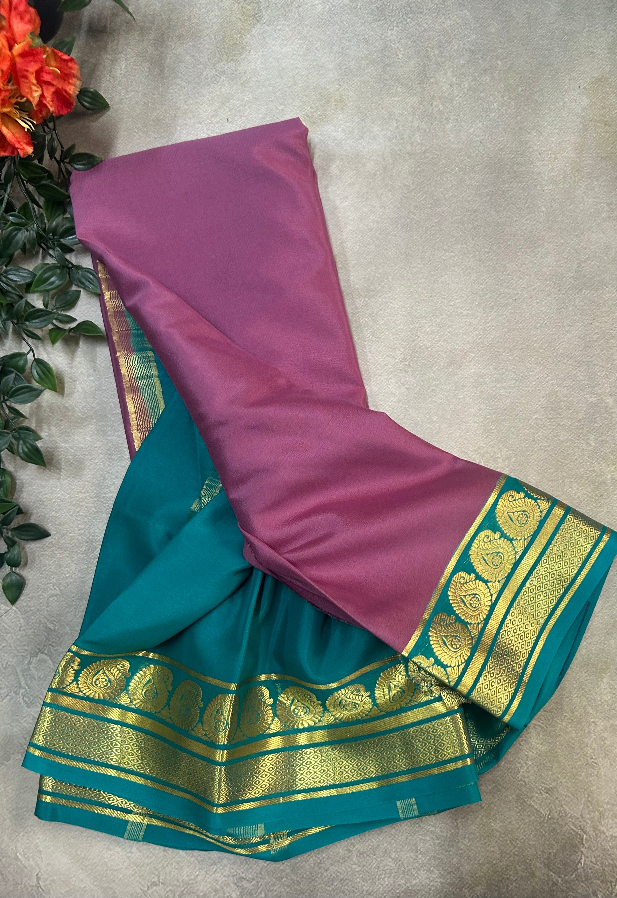 Onion Pink pure Mysore silk saree