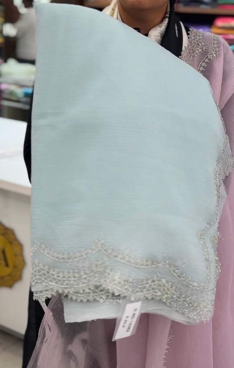 Blue crush stone scallop party wear saree