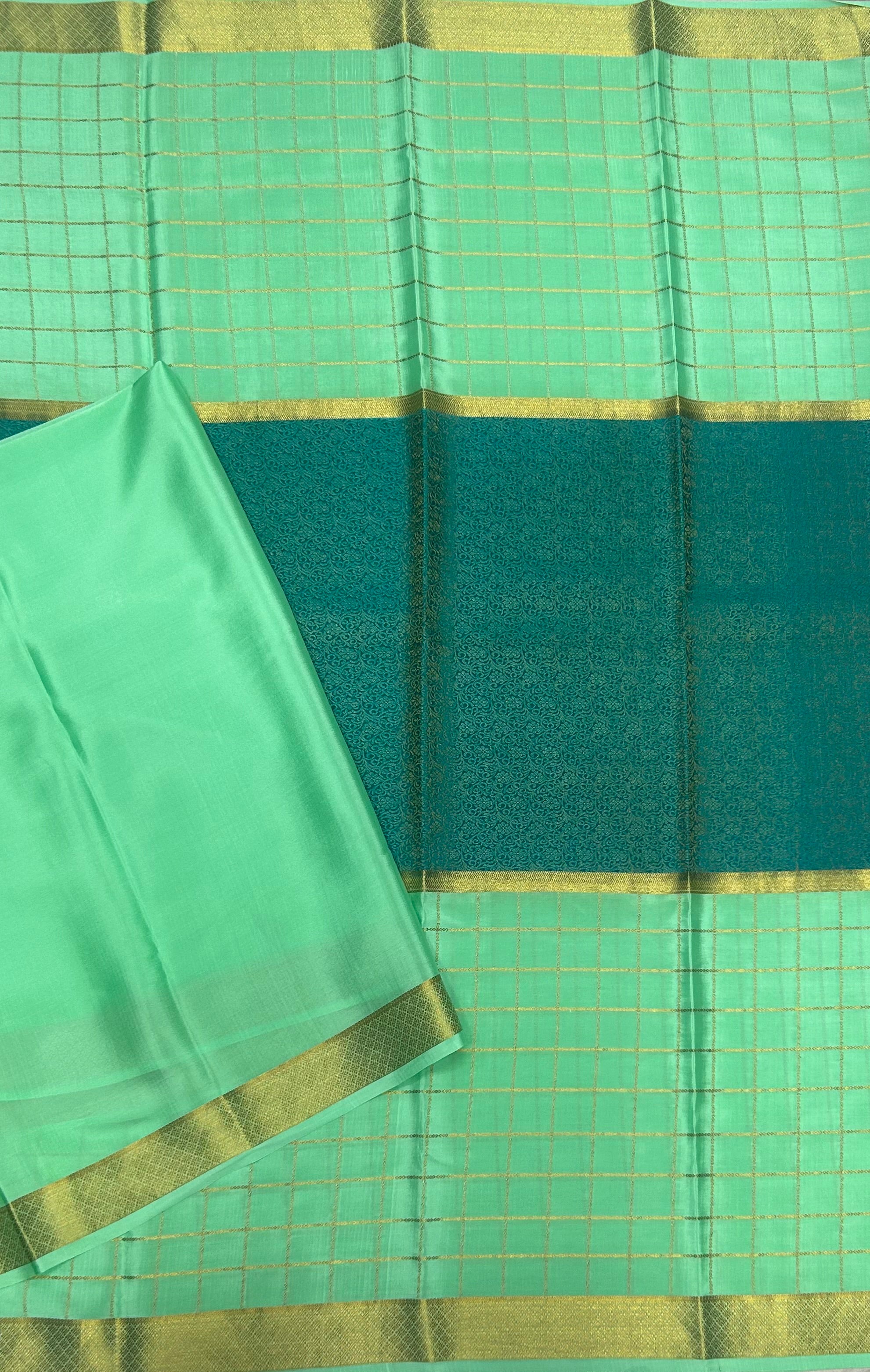 Pastel green n Rama green  pure Mysore crepe silk 103 saree