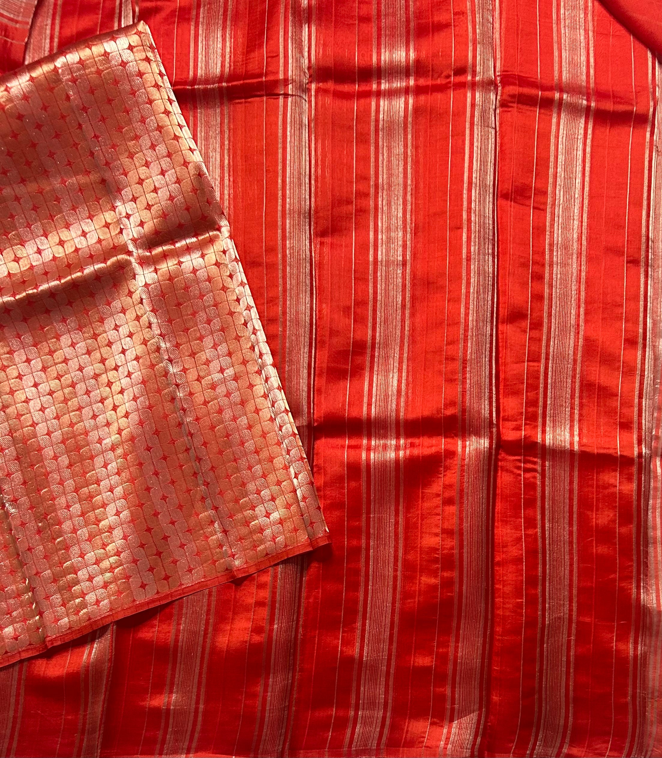 Orange stripes pure organza tissue 103 saree
