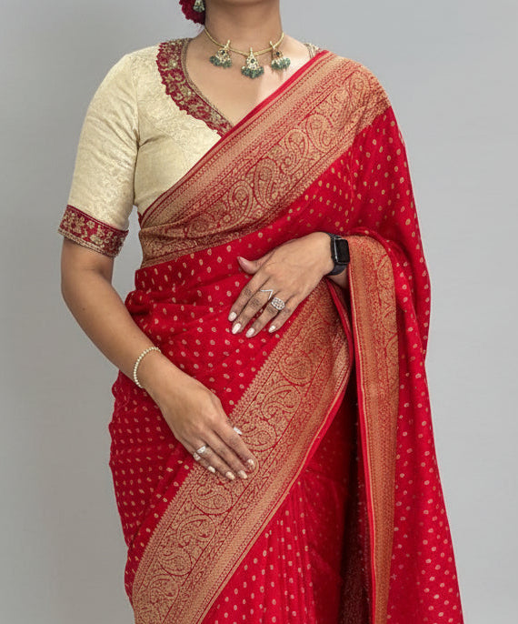 Red pure benarasi crepe-12 silk saree