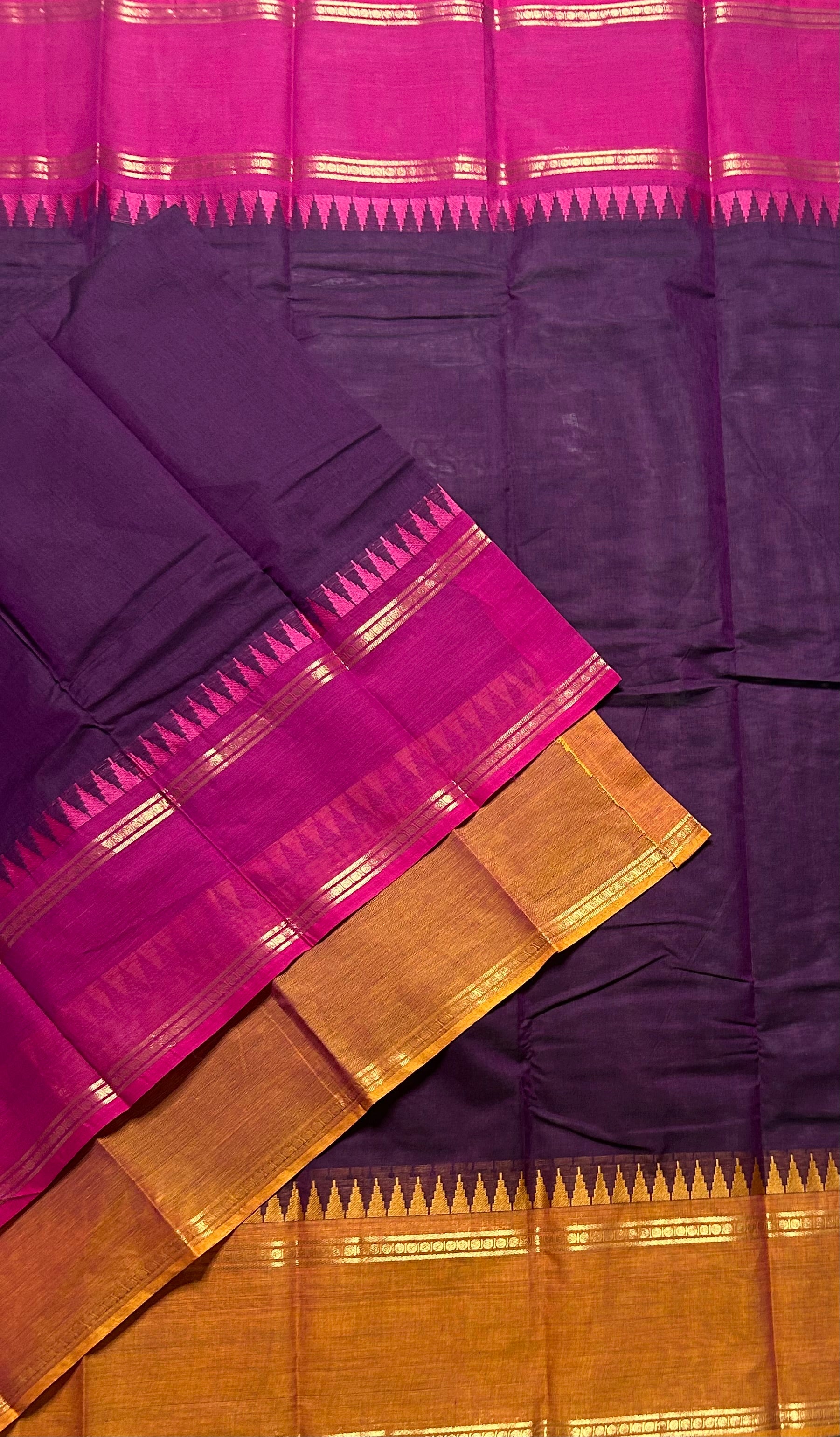 Dark purple Kanchi border pure cotton 103 saree