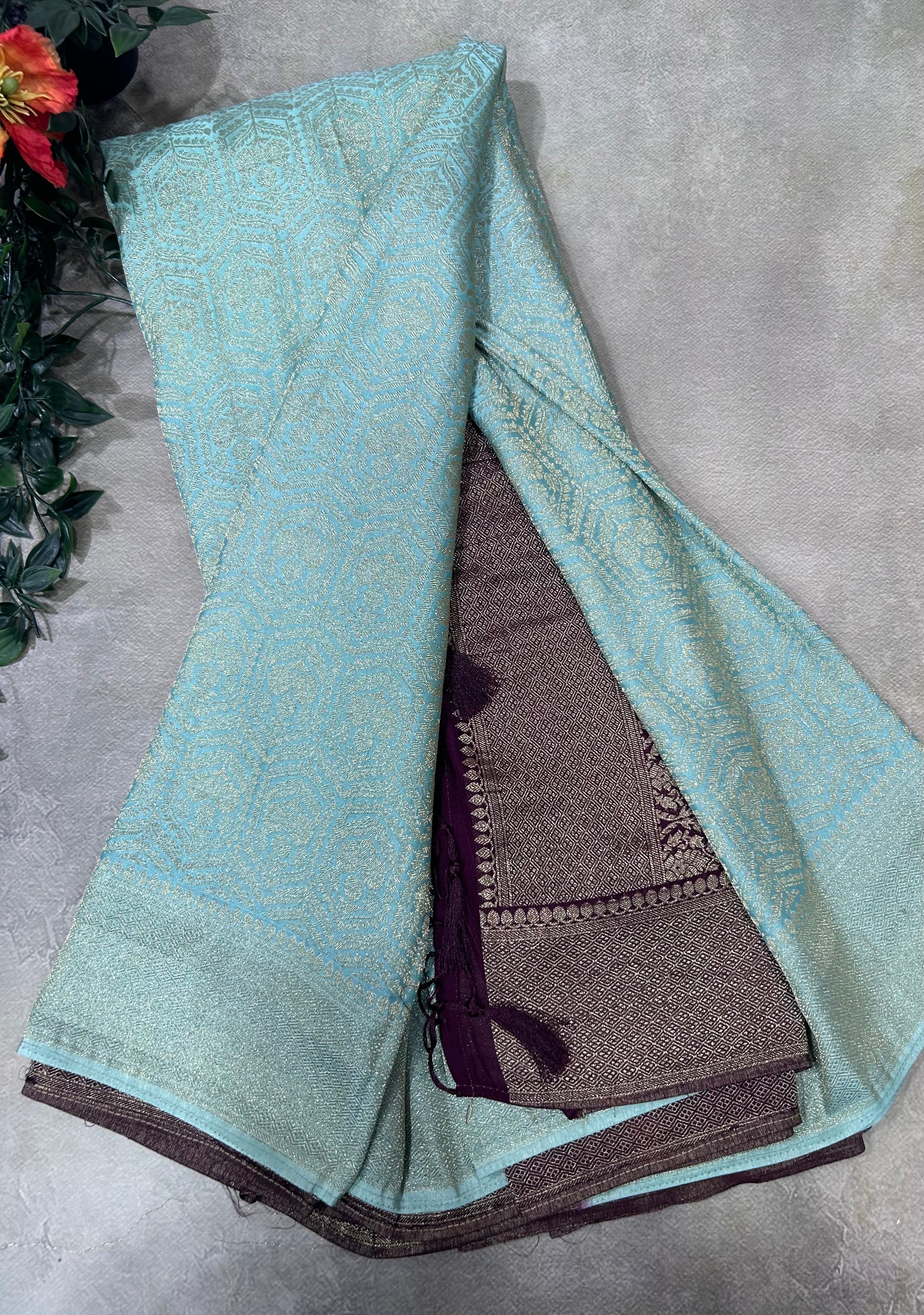 Sea blue brocade semi georgette 105 saree
