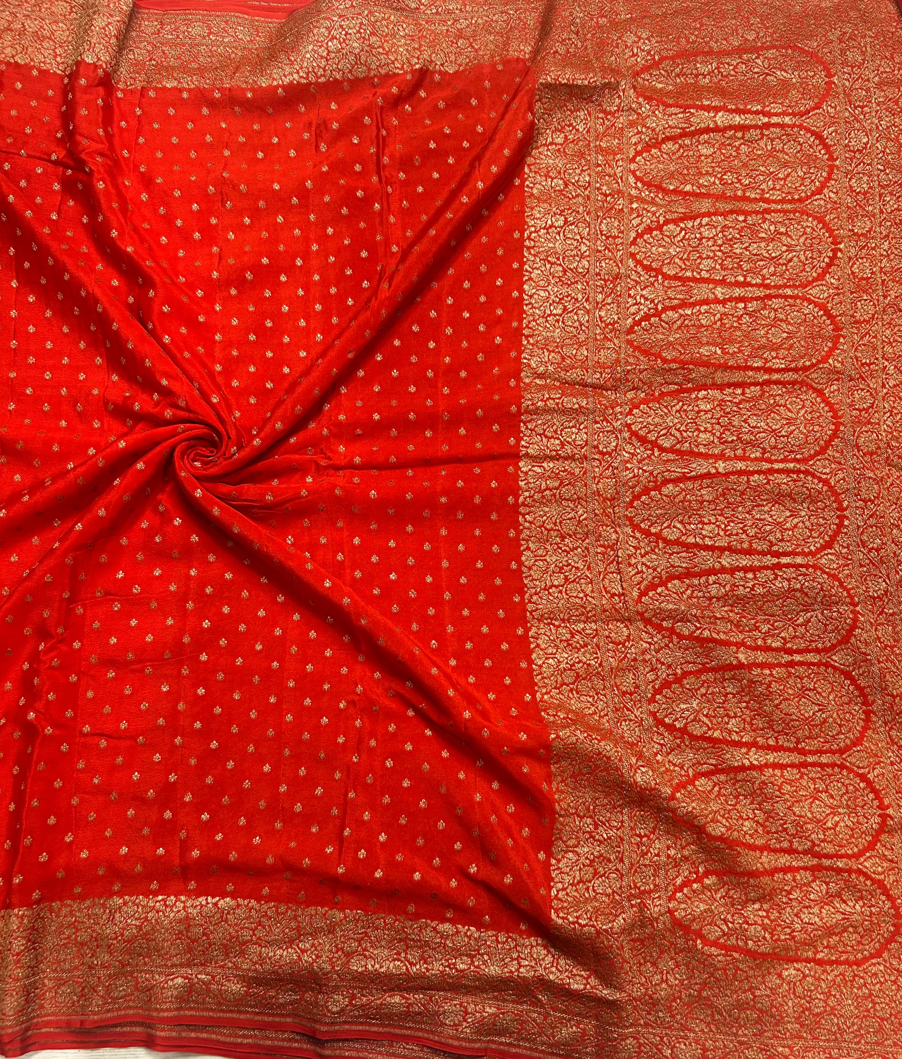 Orange small Butta pure Benarasi crepe 106 saree