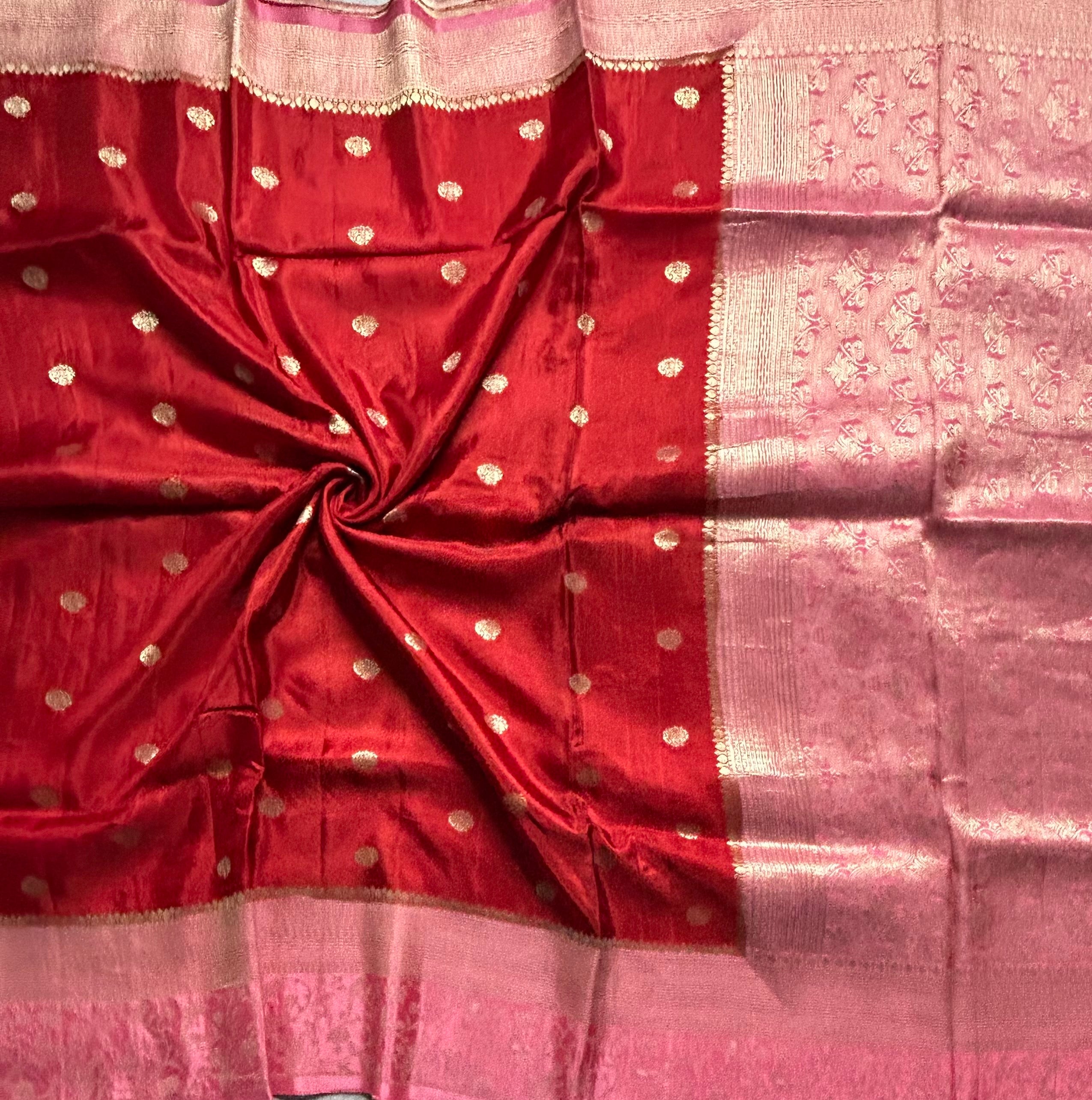 Red small Butta satin crepe 103 saree