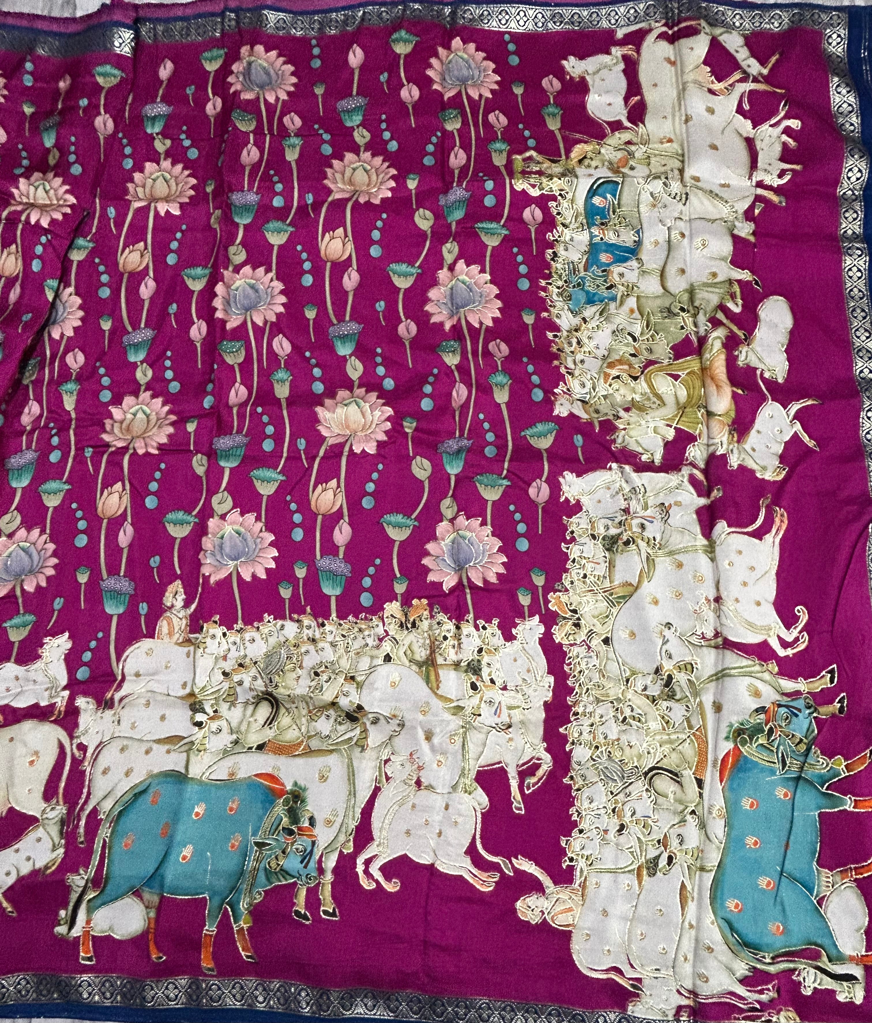 Magenta Digital print pichwai saree