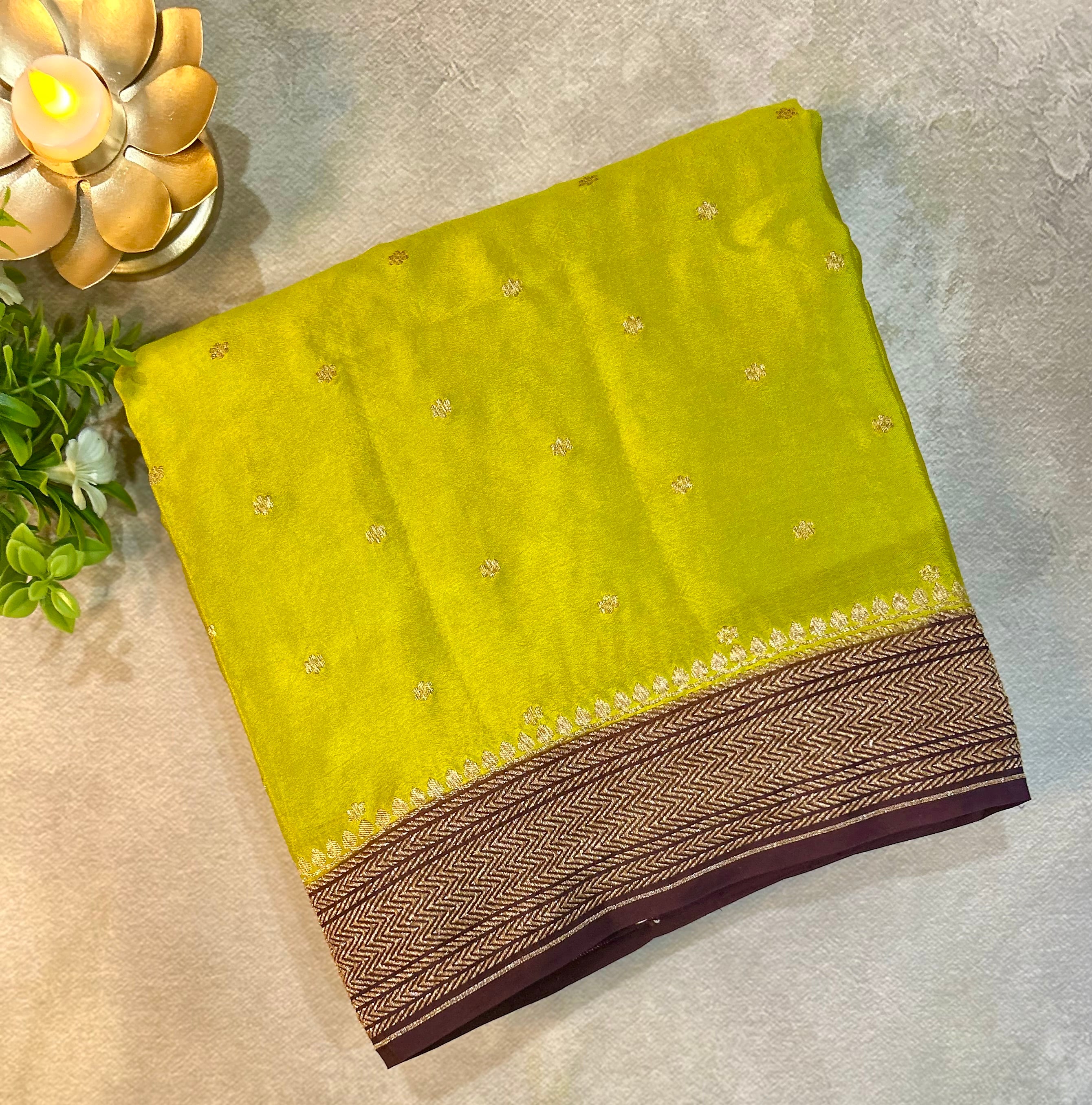 Neon green small Butta pure banarasi crepe-10 silk saree