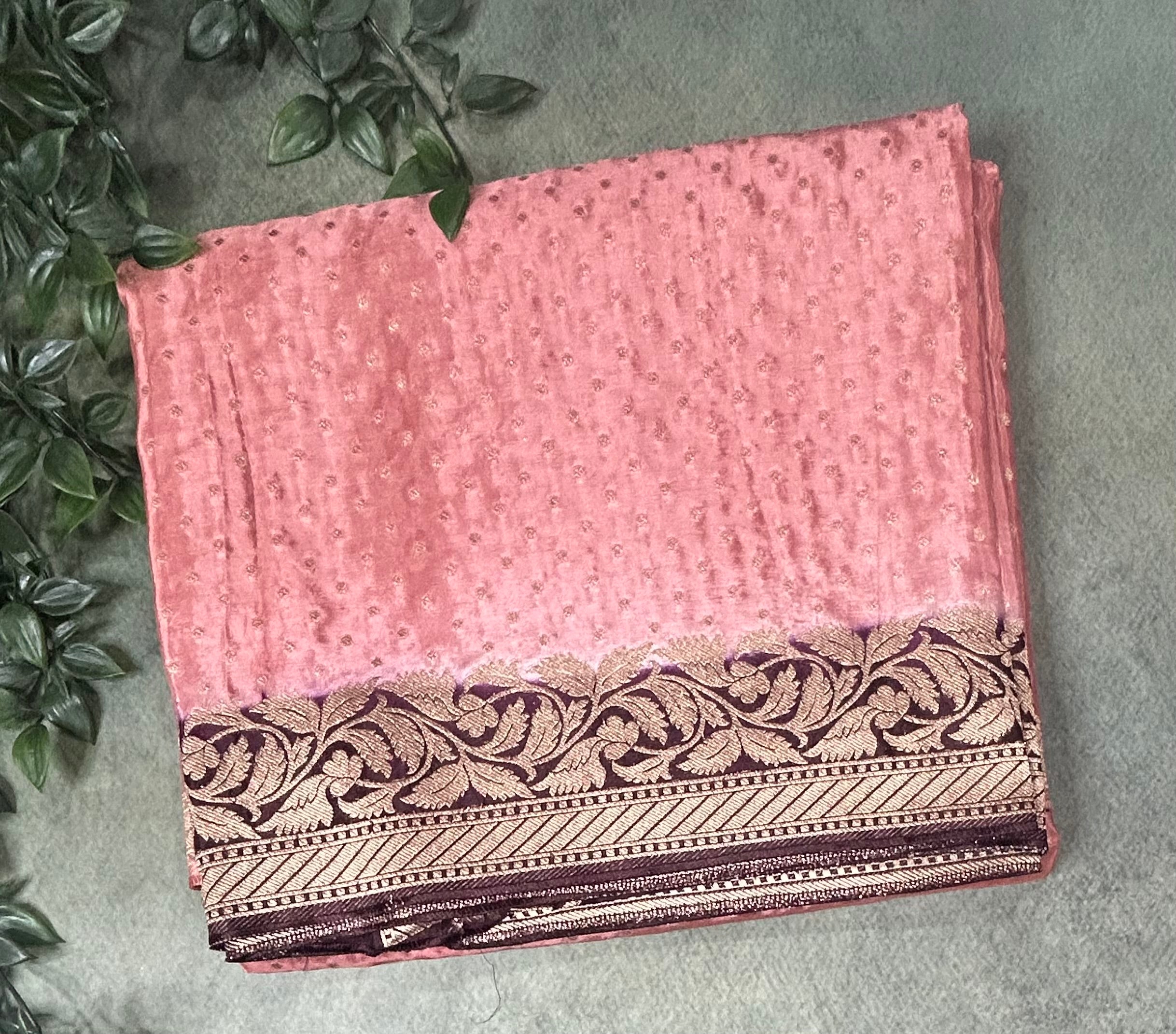 Pastel pink small Butta satin crepe-12 saree