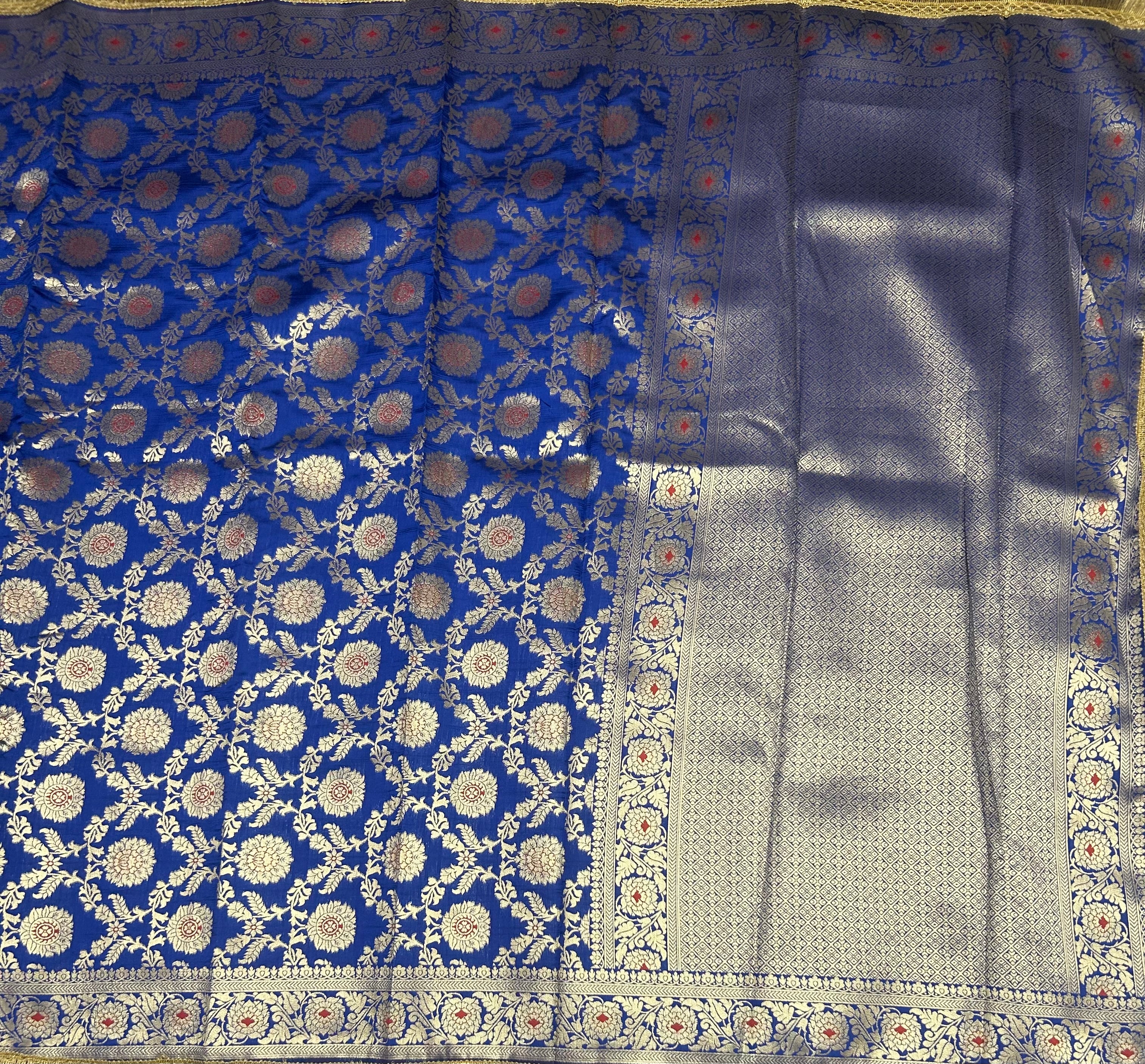 Royal blue brocade Jaal pattern semi silk saree