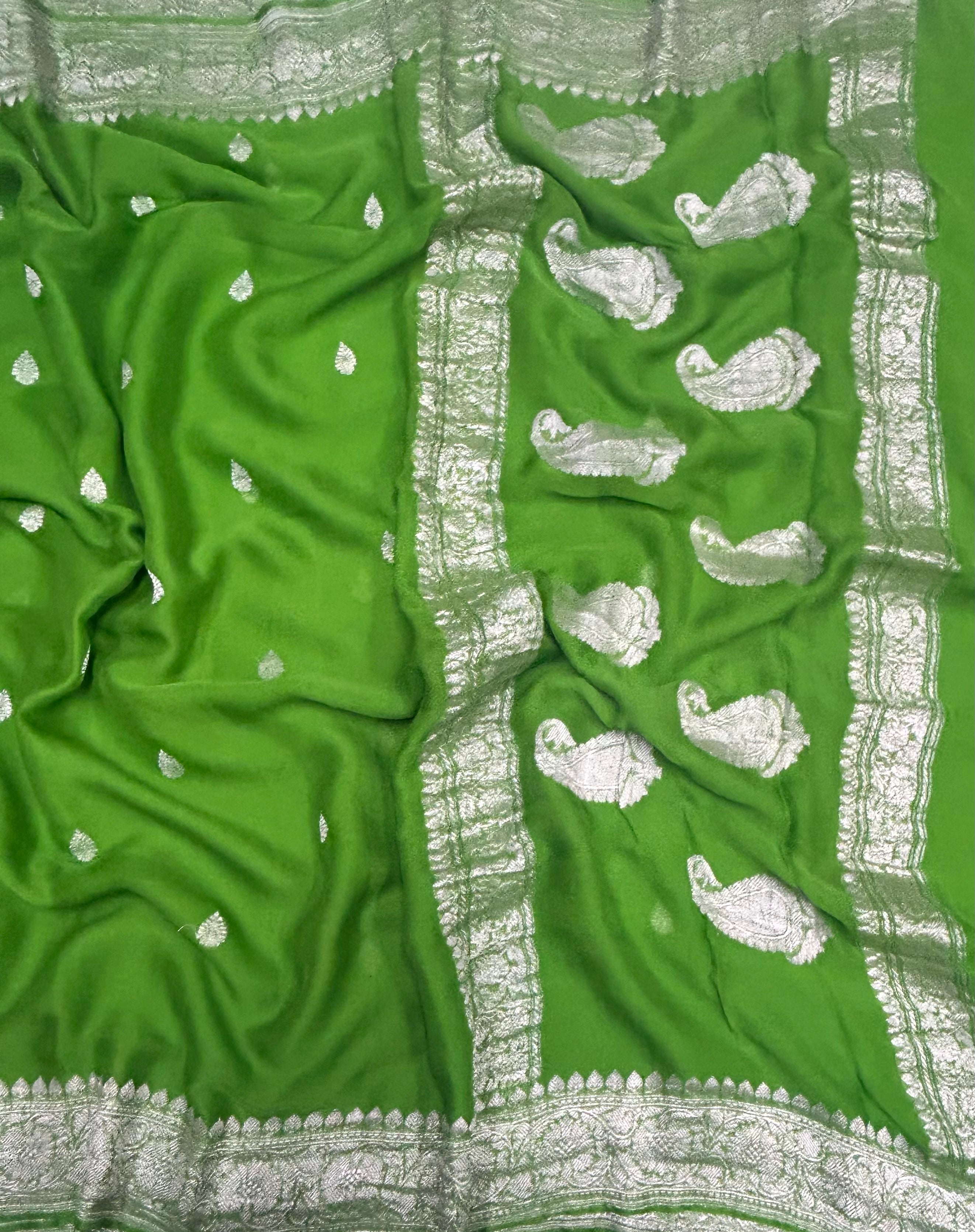 Green small butta chiffon pure 104 saree