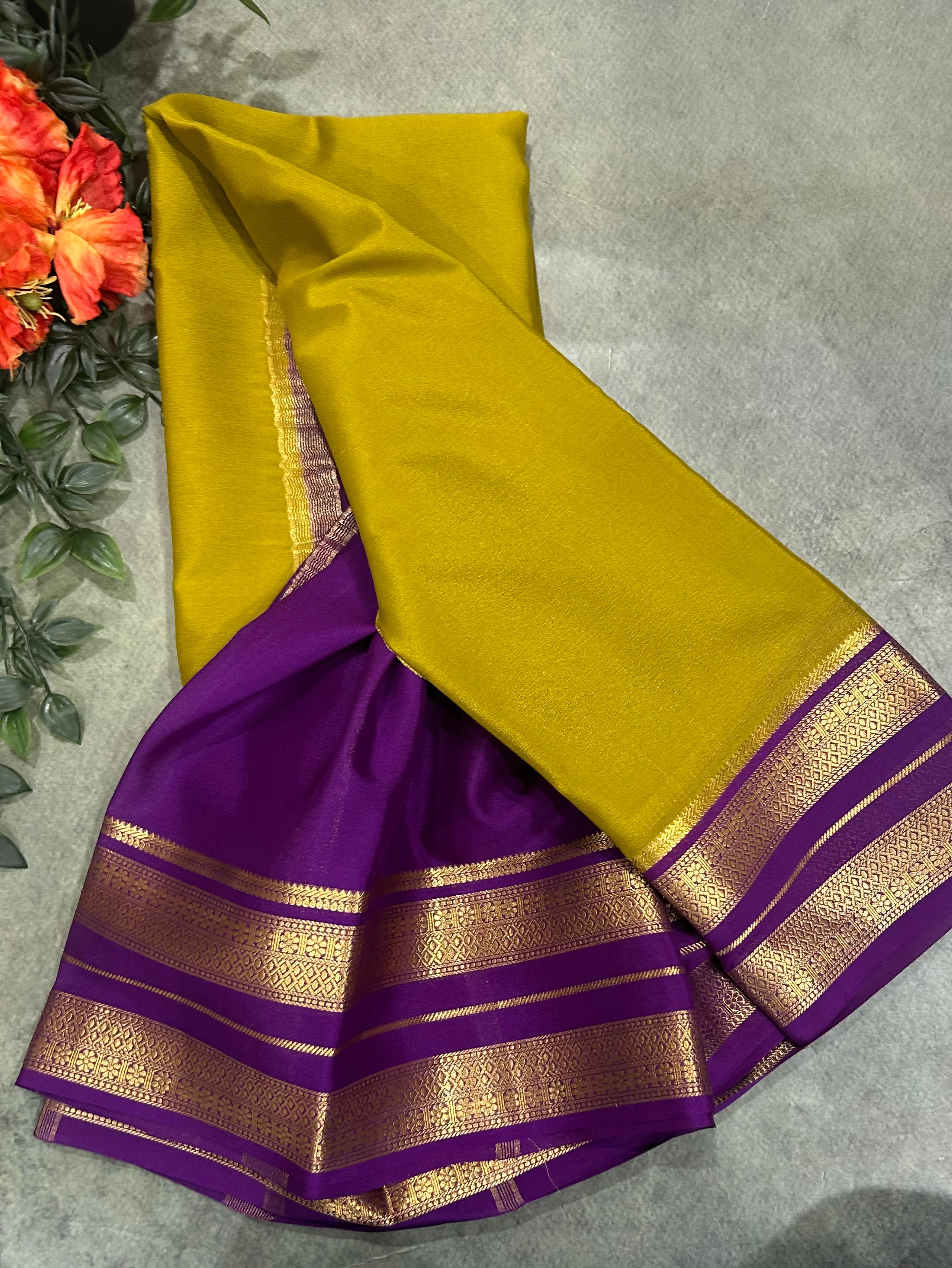 Mehendi green pure Mysore crepe silk saree