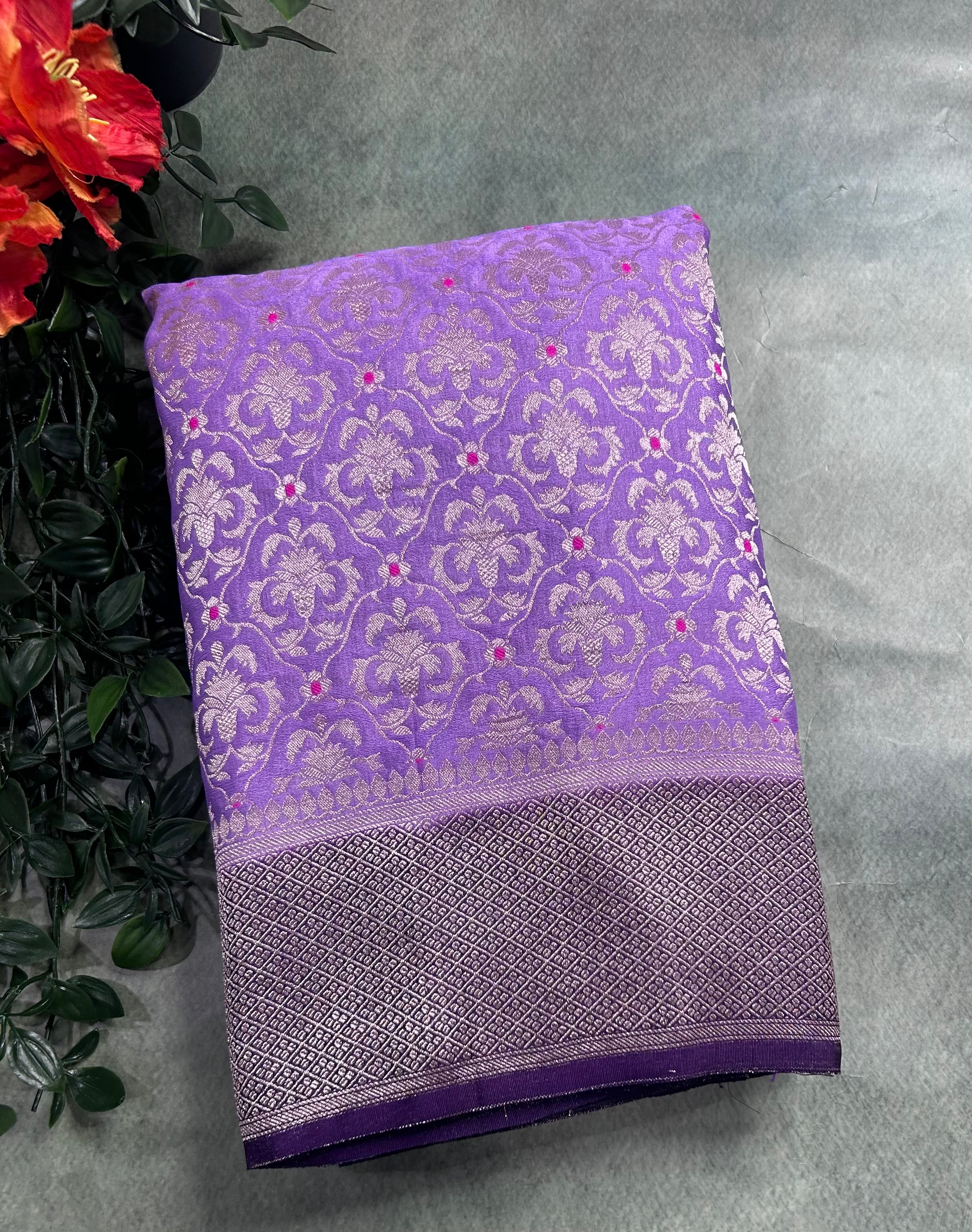 Lilac brocade semi georgette 105 saree